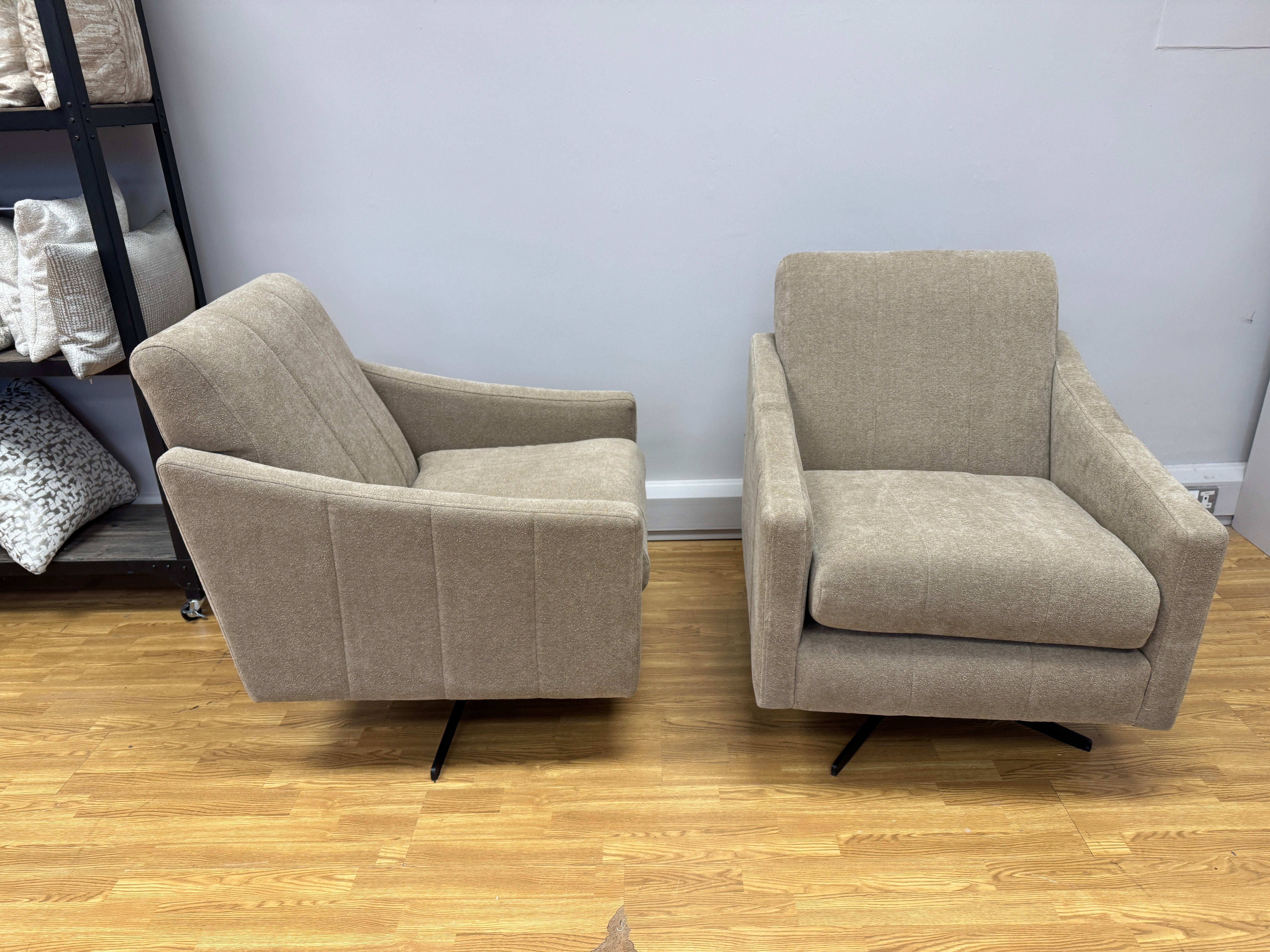 Sofology Soho swivel chair in taupe boucle fabric