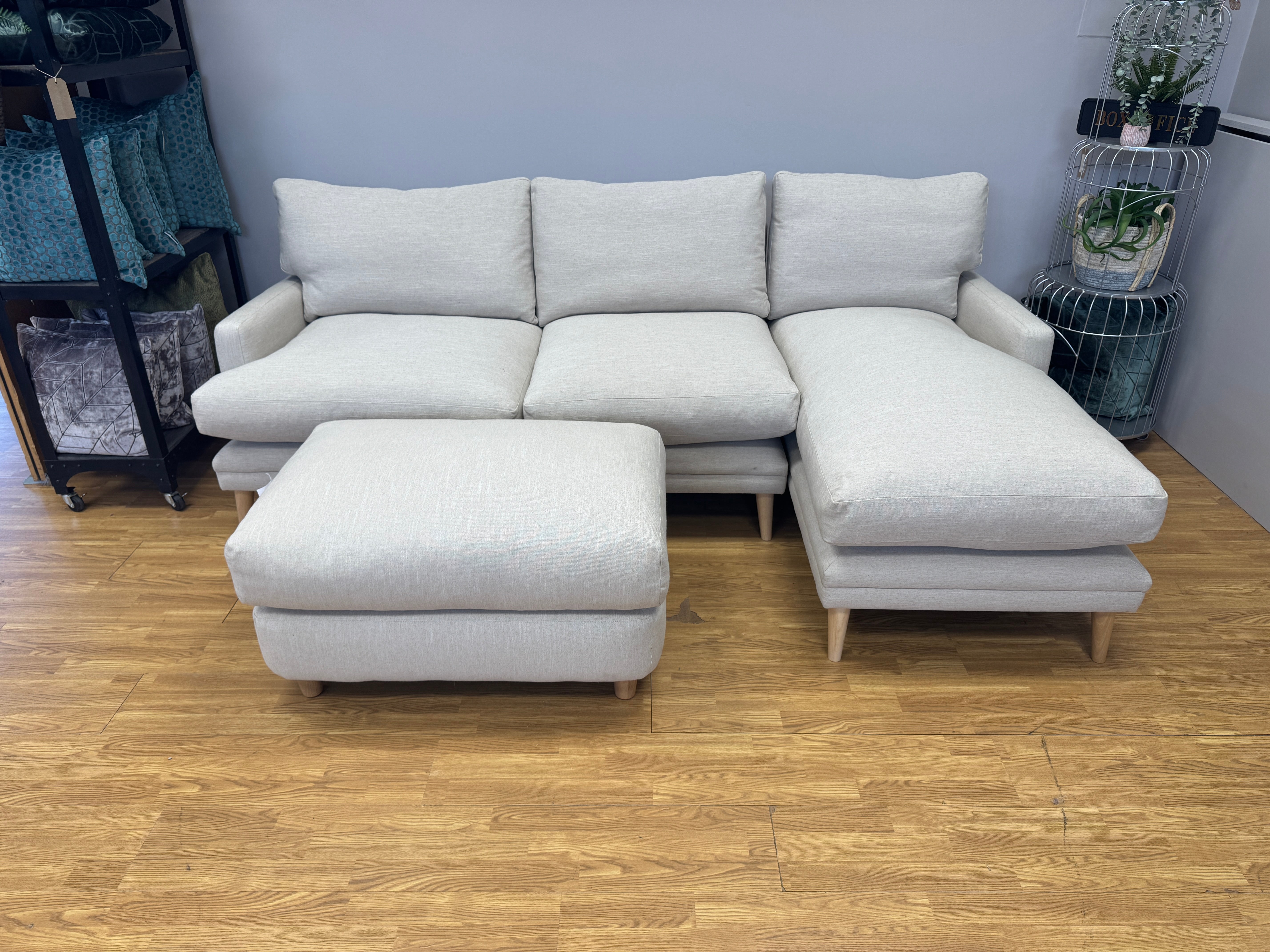 Loaf Squisharoo 2 piece right facing XL chaise sofa in natural linen fabric