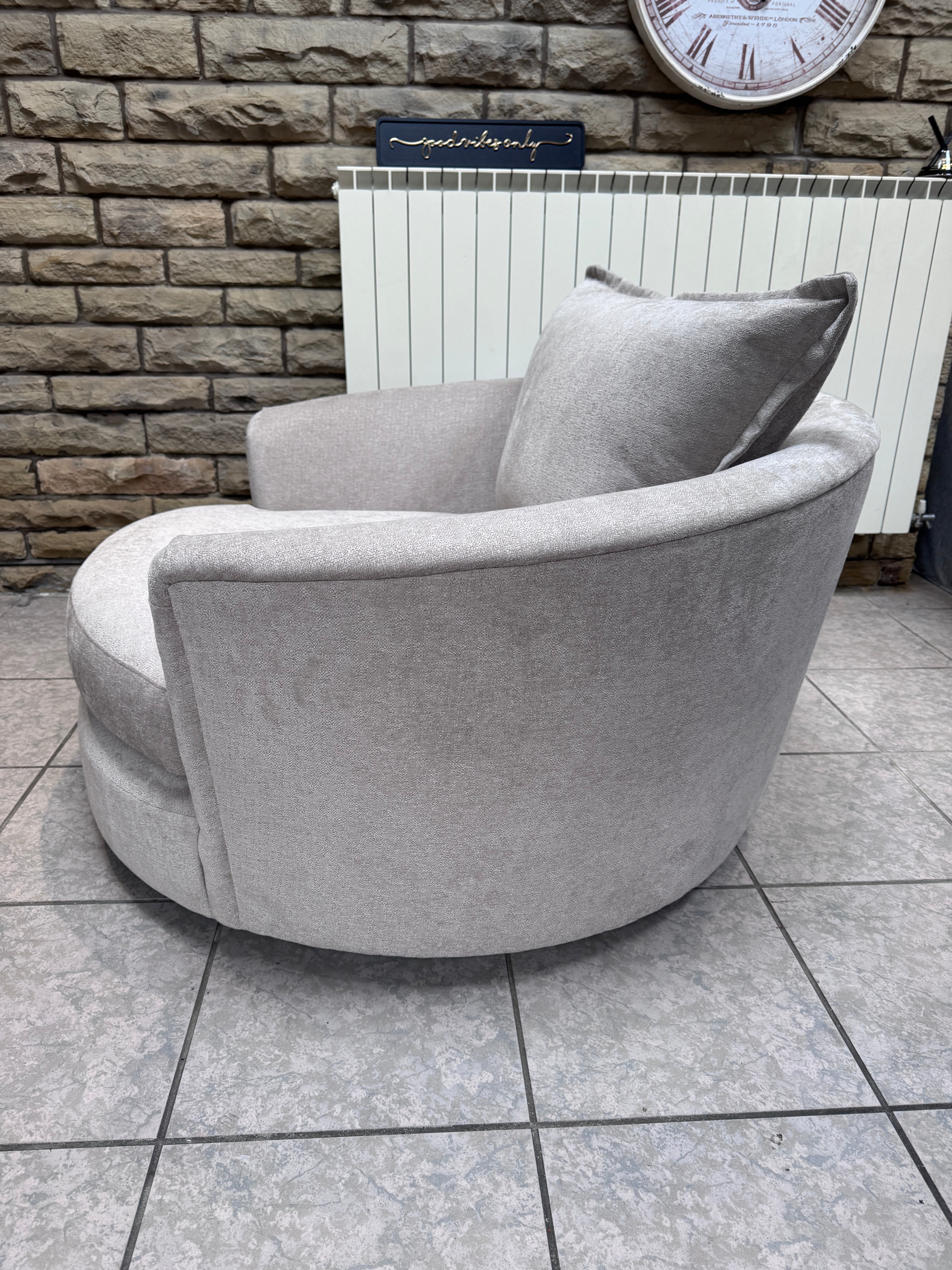 Raven XL swivel loveseat / cuddle chair in stone soft chenille fabric