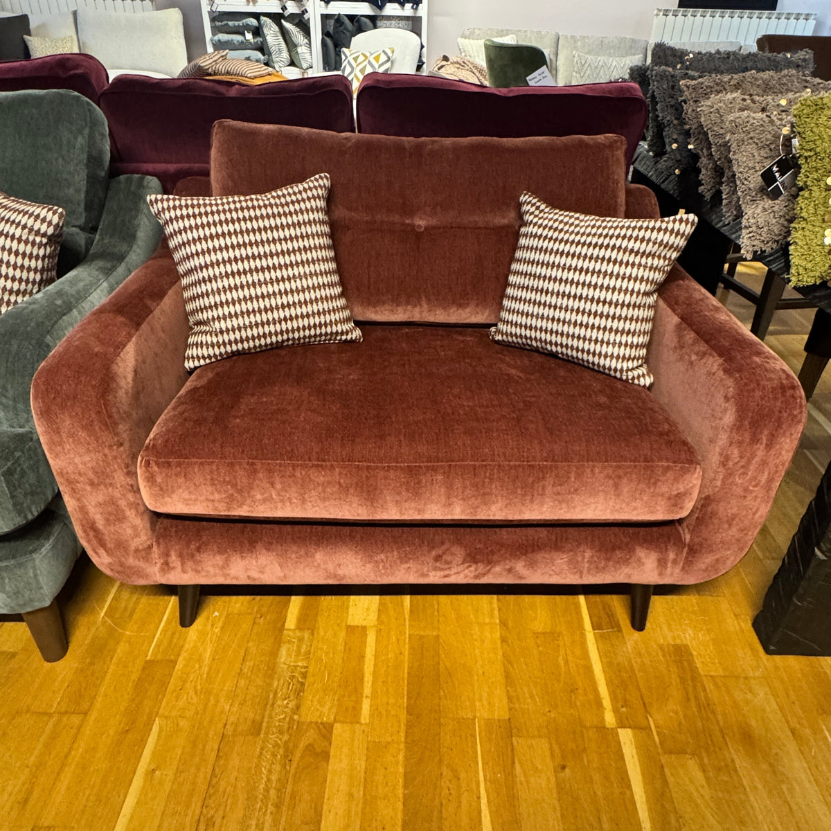 Lisbon loveseat in Witton Brick soft chenille fabric