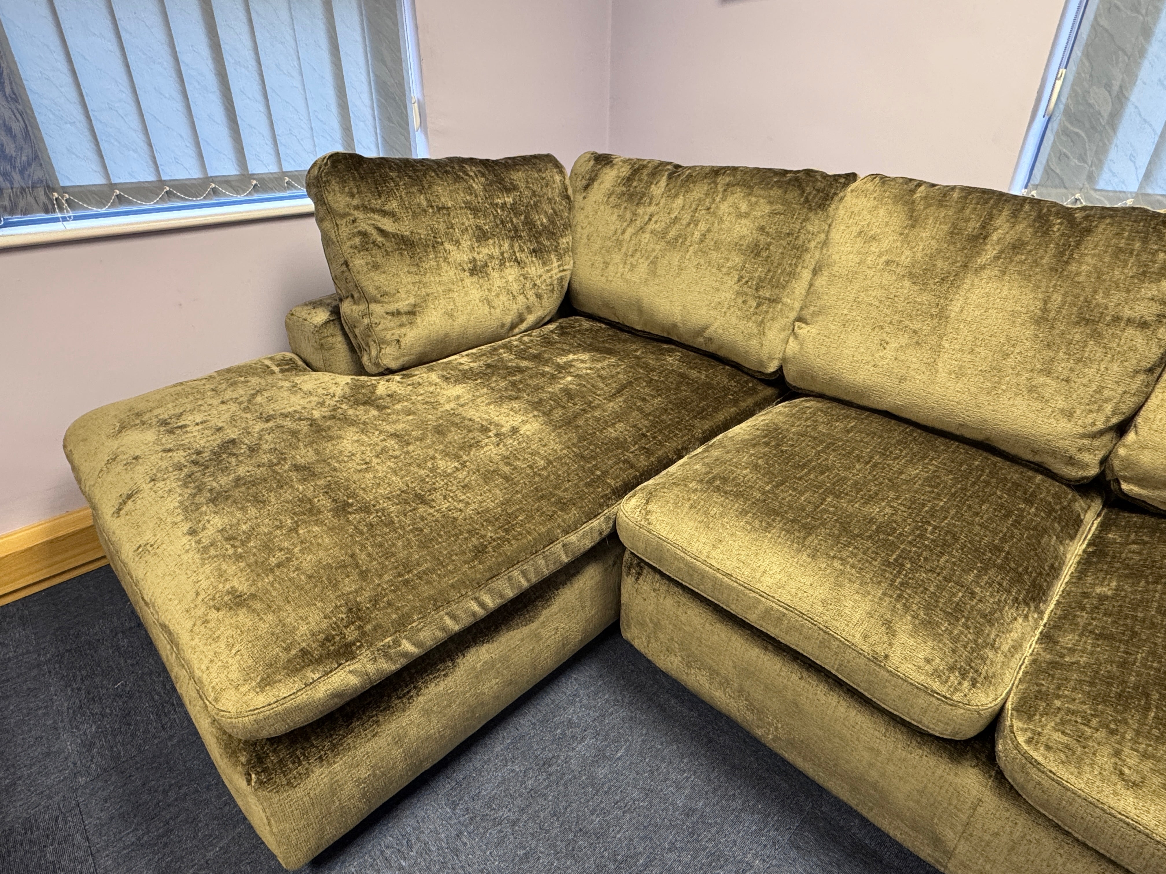 Next Premium the Snuggle left facing 2 piece deep corner sofa in Moss chunky chenille