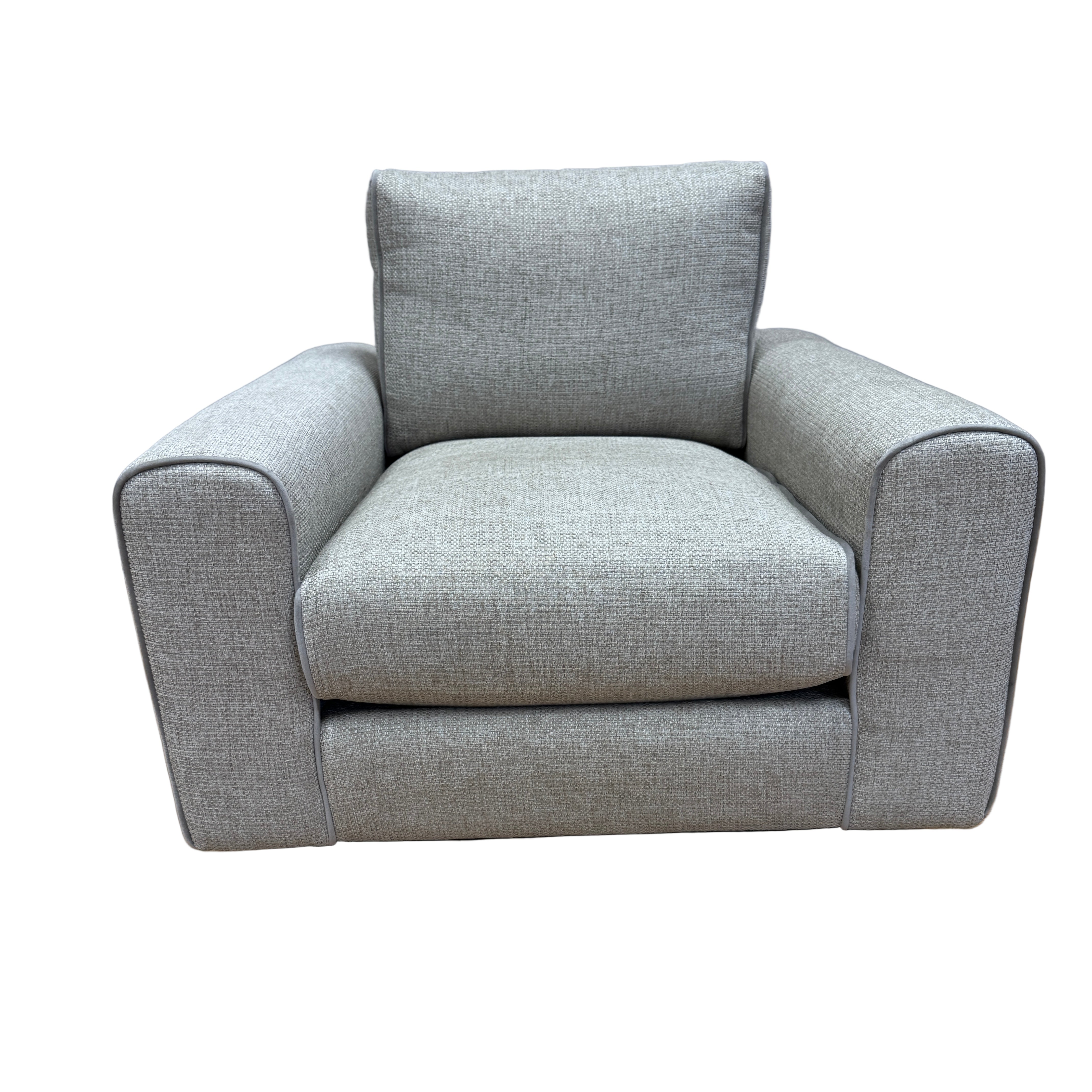 Sofology Stirling armchair on swivel base in chunky woven stone fabric