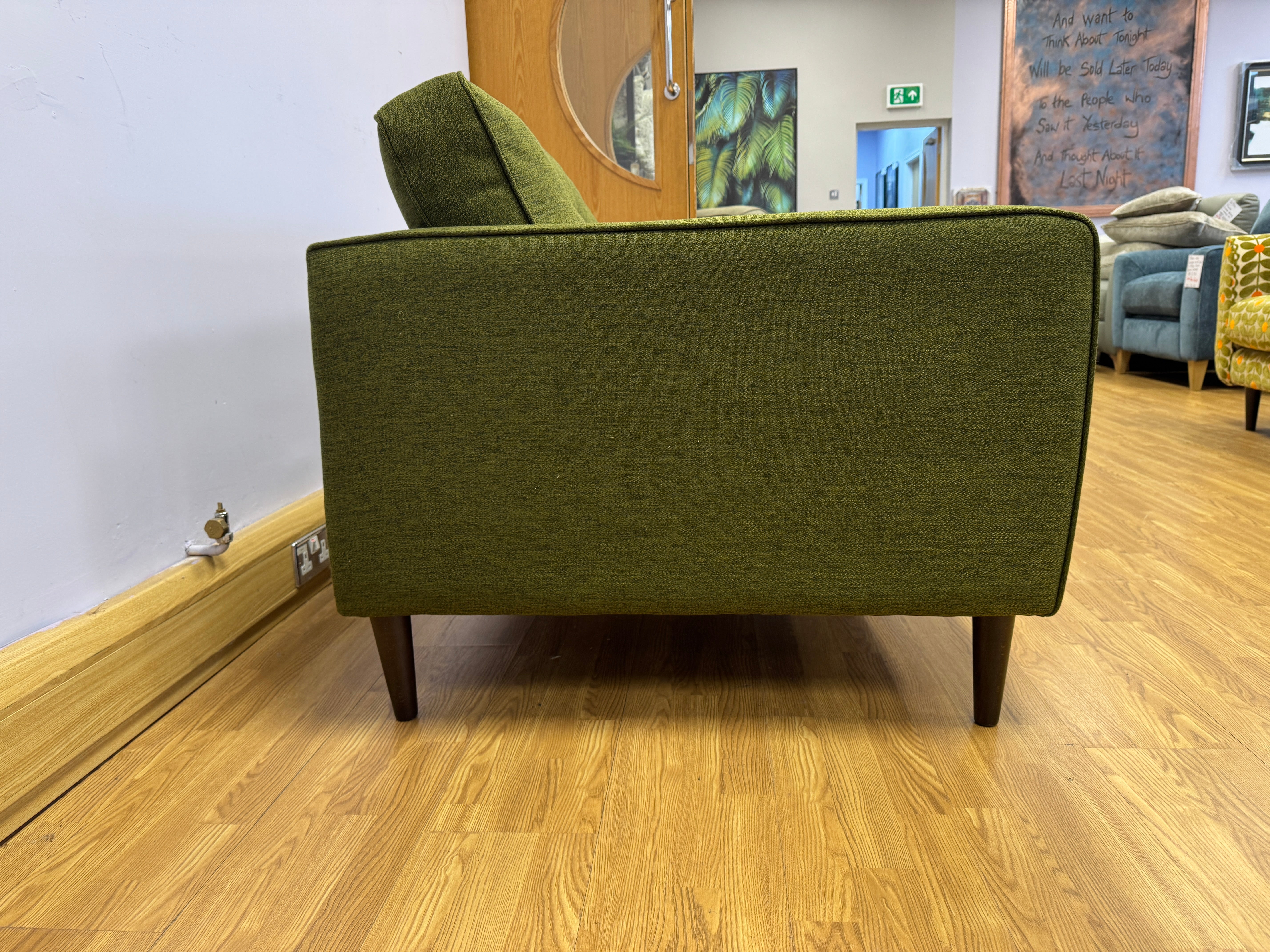 Orla Kiely Ebben loveseat in dark jewel green fabric