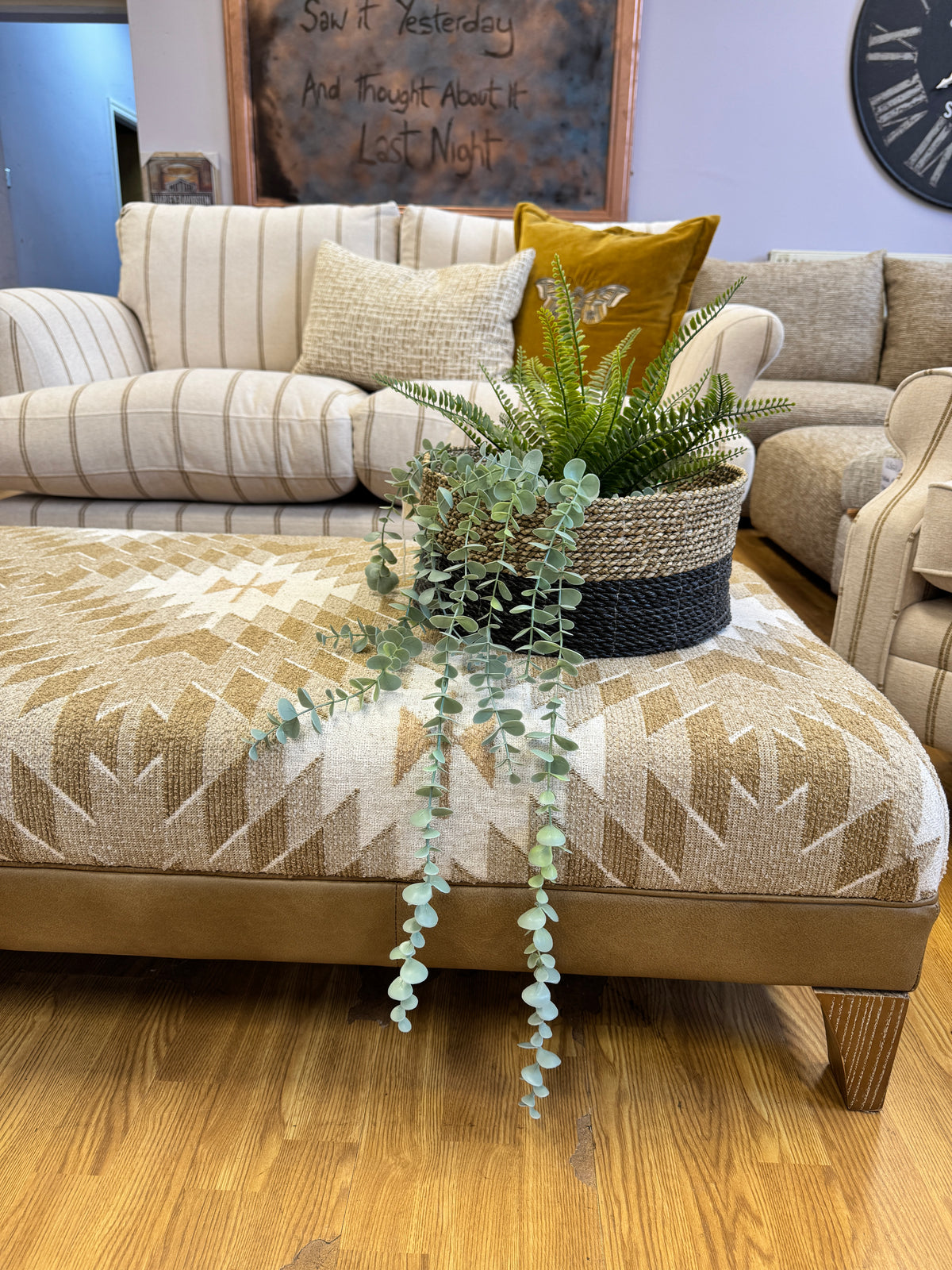 Lacey medium 2 seater sofa in natural & honey stripe chenille fabric