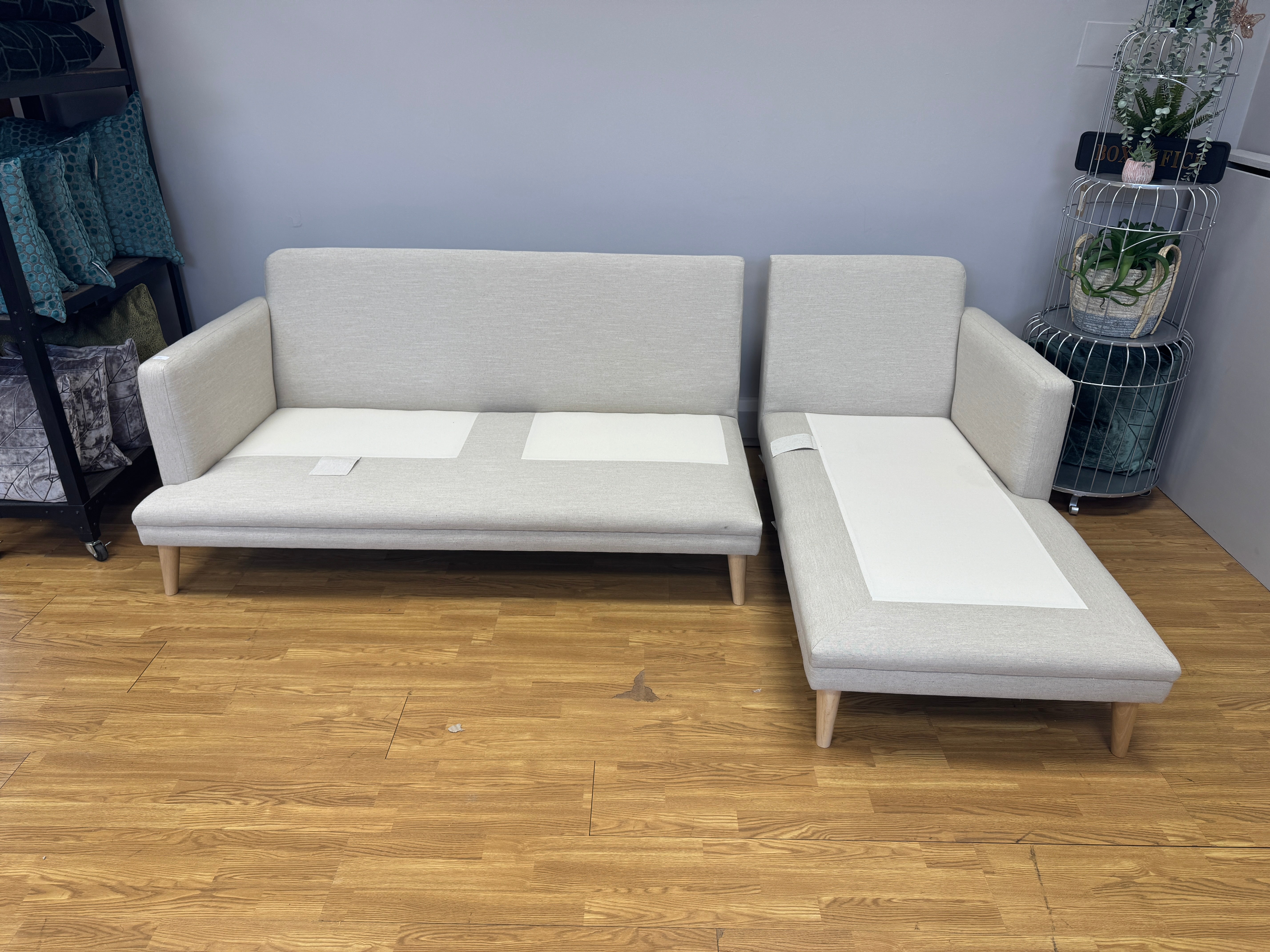 Loaf Squisharoo 2 piece right facing XL chaise sofa in natural linen fabric
