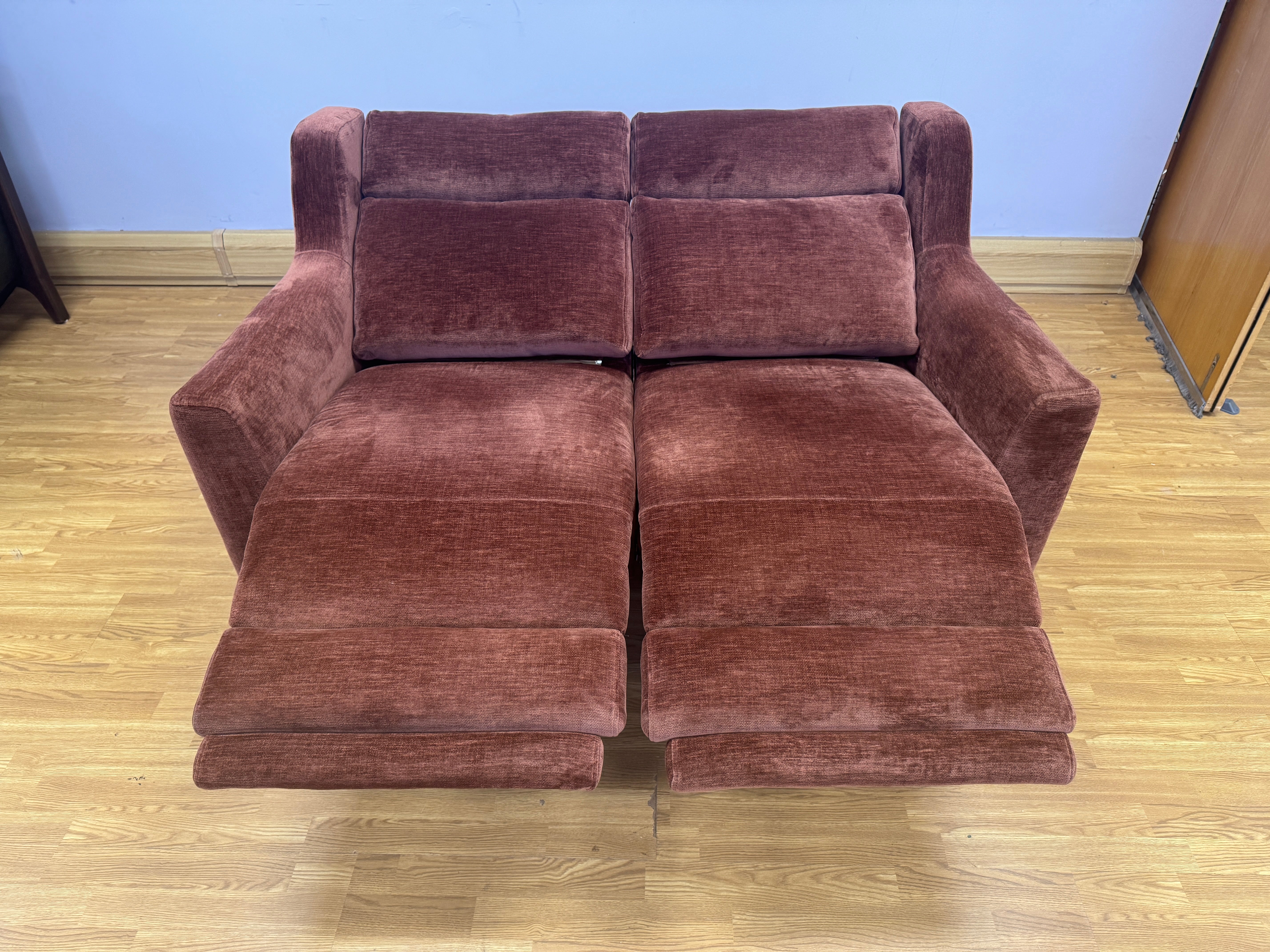 John Lewis Elevate 2 seater electric reclining sofa in Vintage Rust velvet