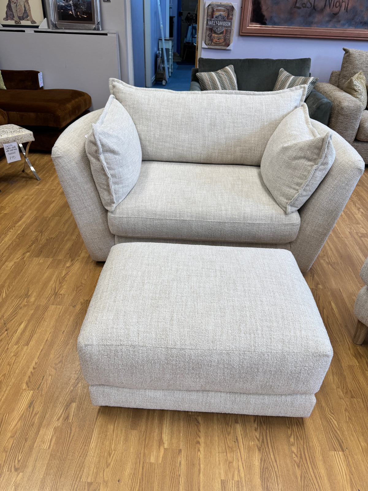 Luca large loveseat / cuddle chair / small sofa in Natural mix weave boucle fabric