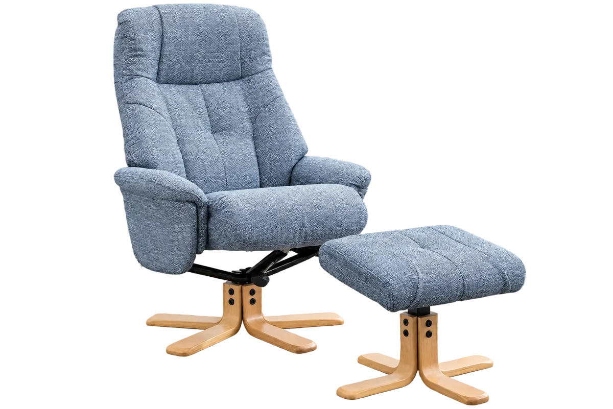 Dubai swivel manual reclining accent chair & matching footstool in Lisbon textured weave fabric