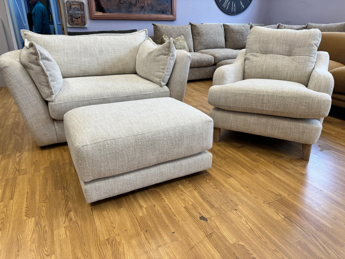 Luca large loveseat / cuddle chair / small sofa in Natural mix weave boucle fabric