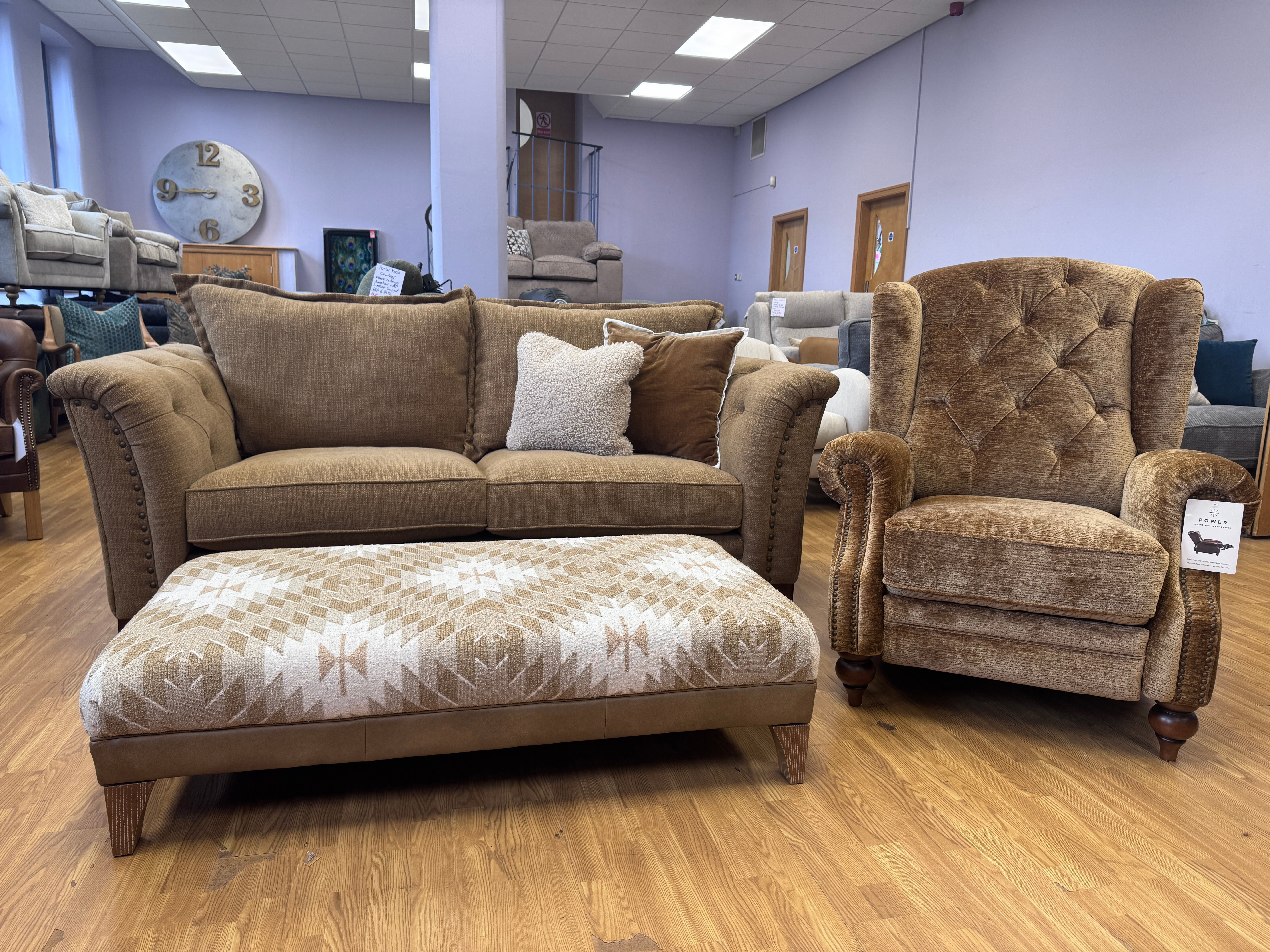 Buckingham electric power reclining armchair in premium harvest fabric