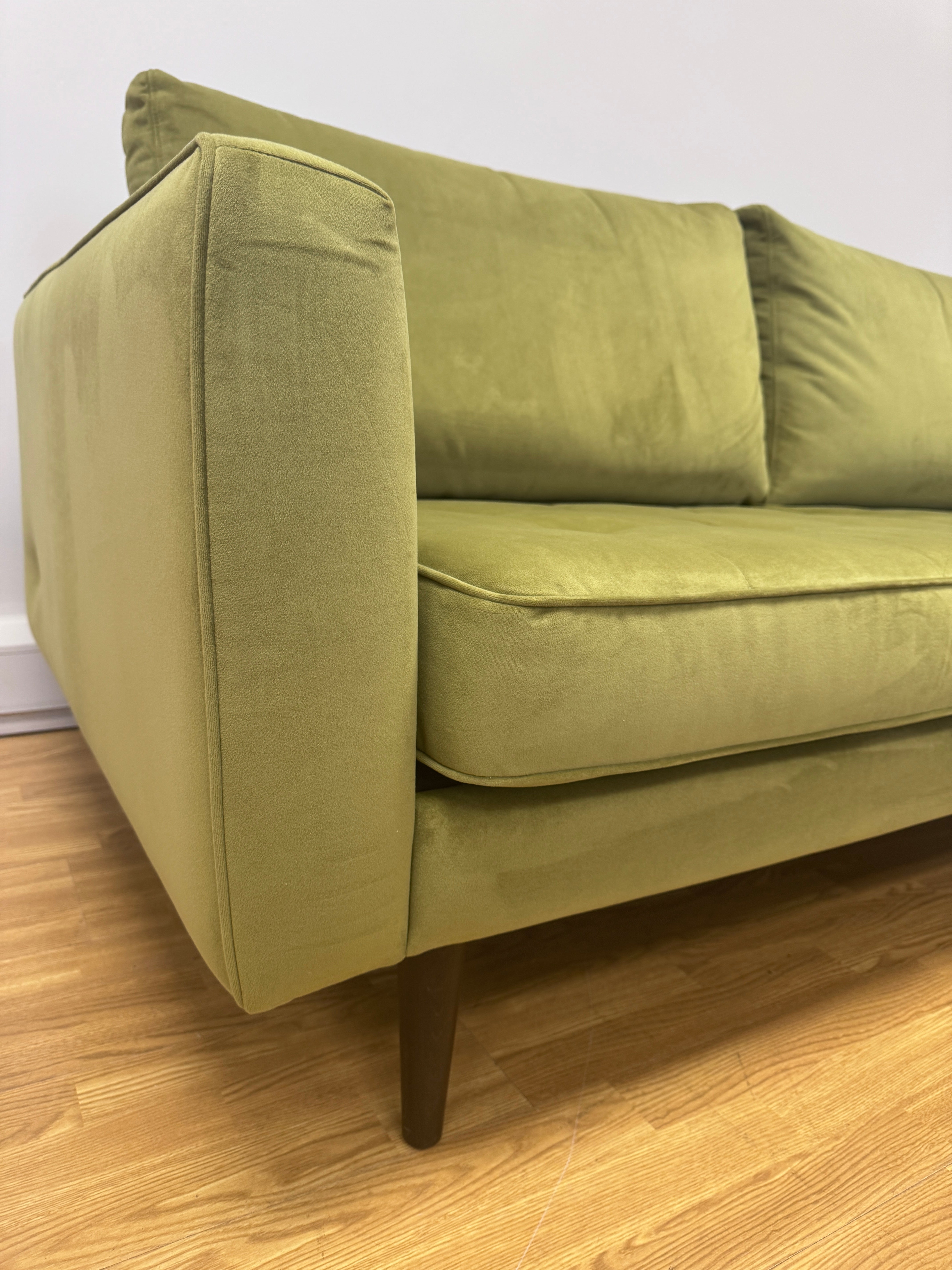 G Plan Vintage Ridley large 3 seater bench seat sofa in apple green velvet