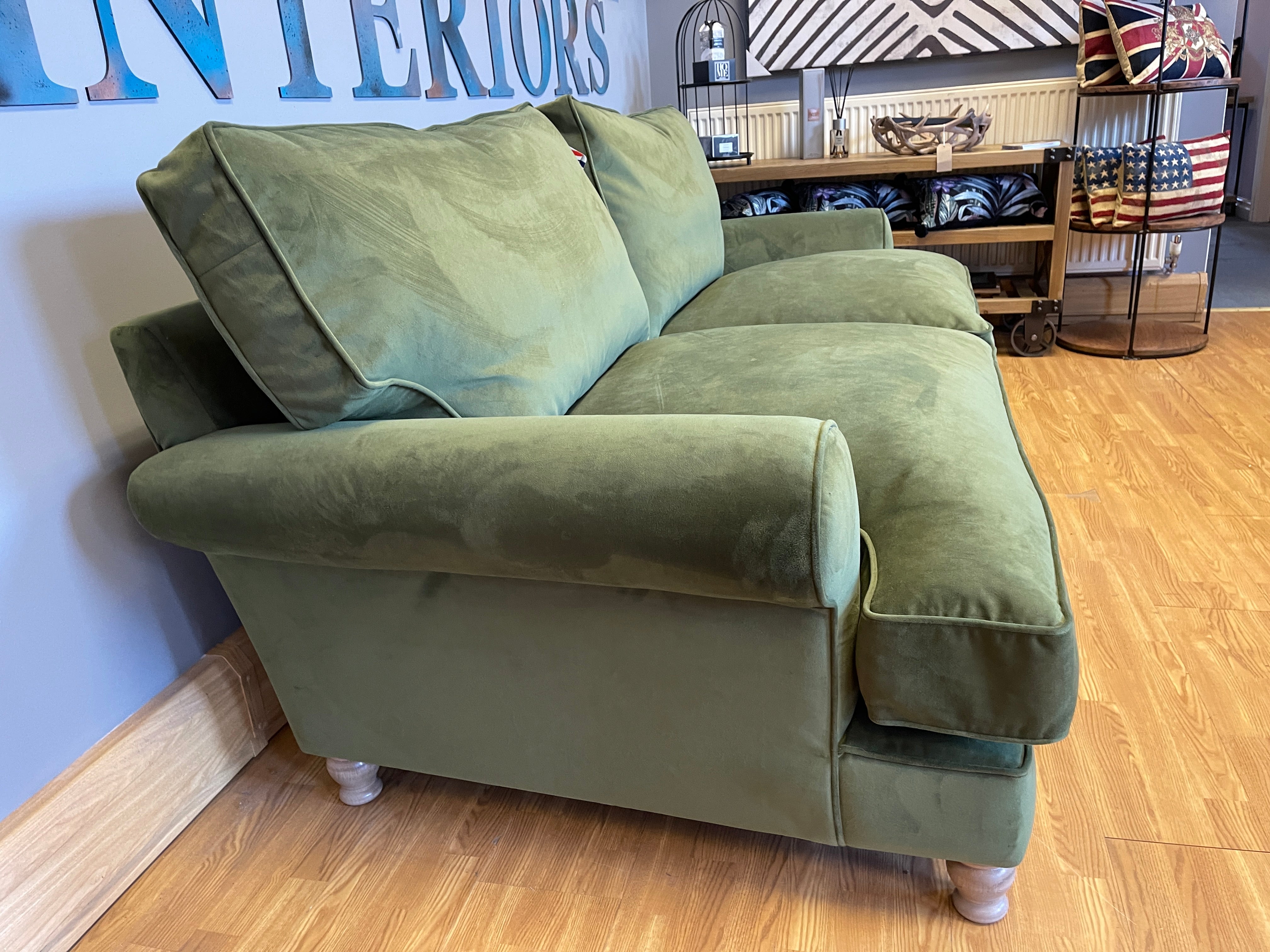 Bronwyn Lounge Company 4 seater sofa in woodland moss green velvet