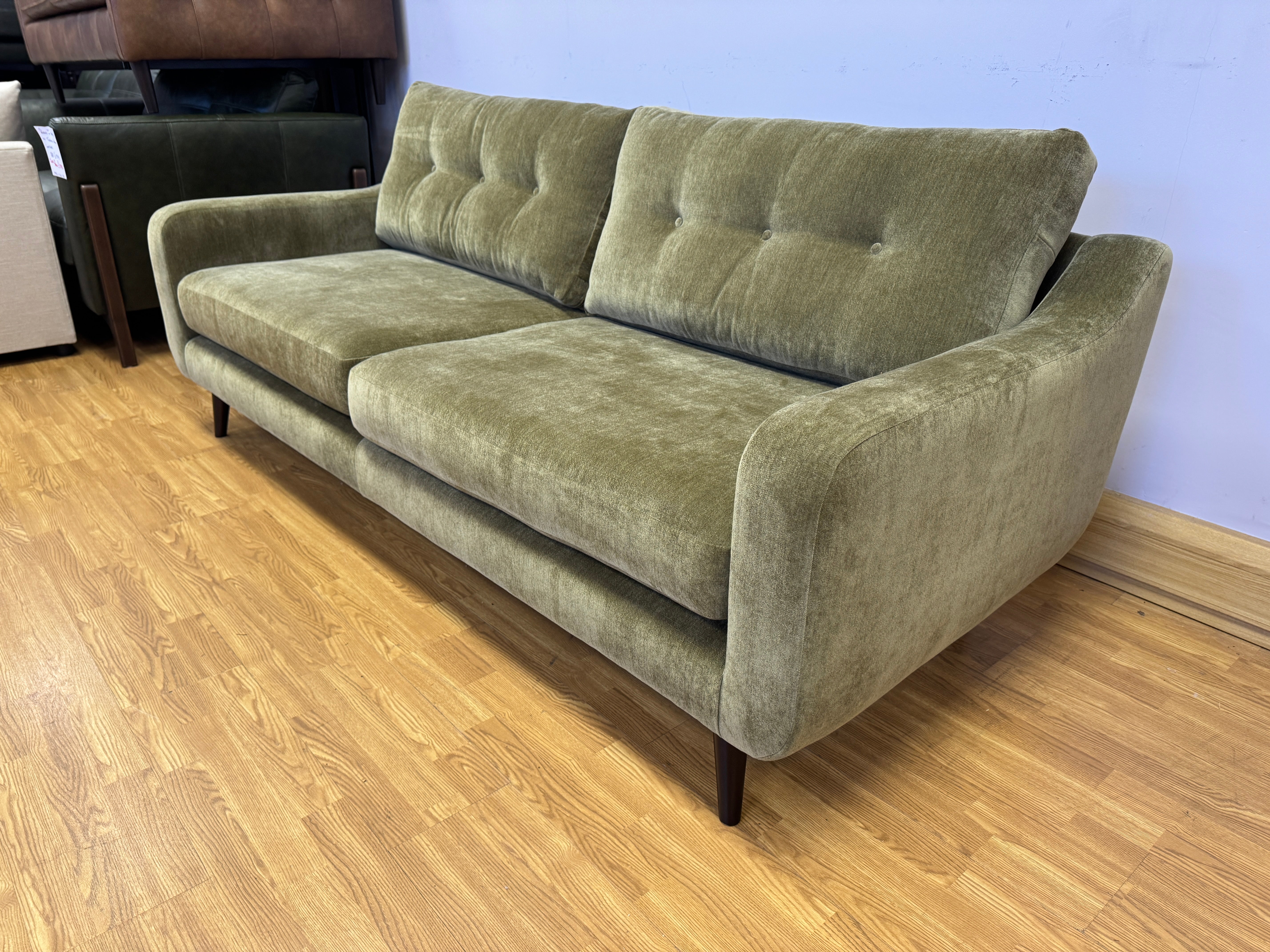 Lisbon 4 seater standard back sofa in olive green chenille fabric