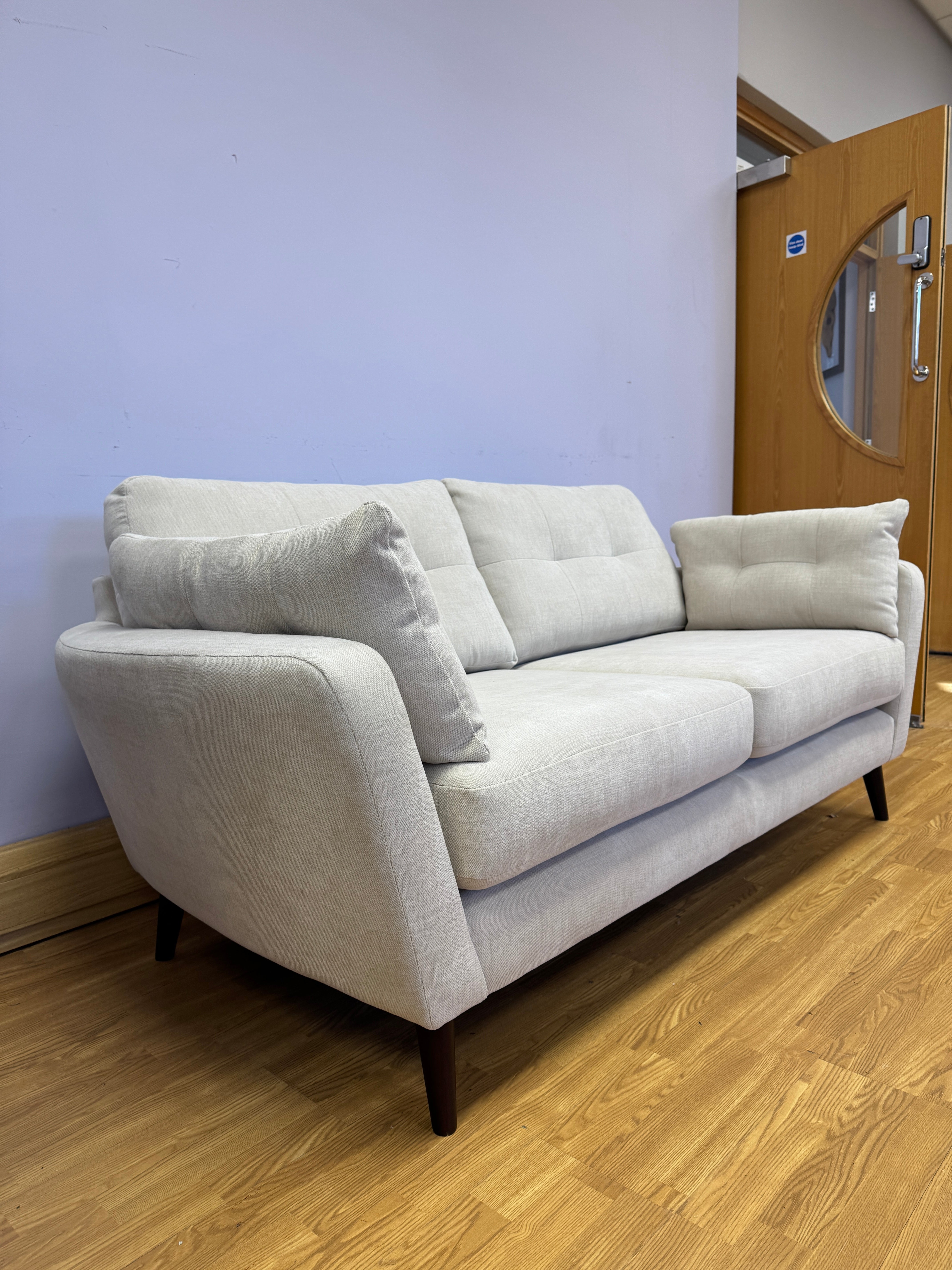 Seville 3 seater standard back sofa in natural stone slubby fabric