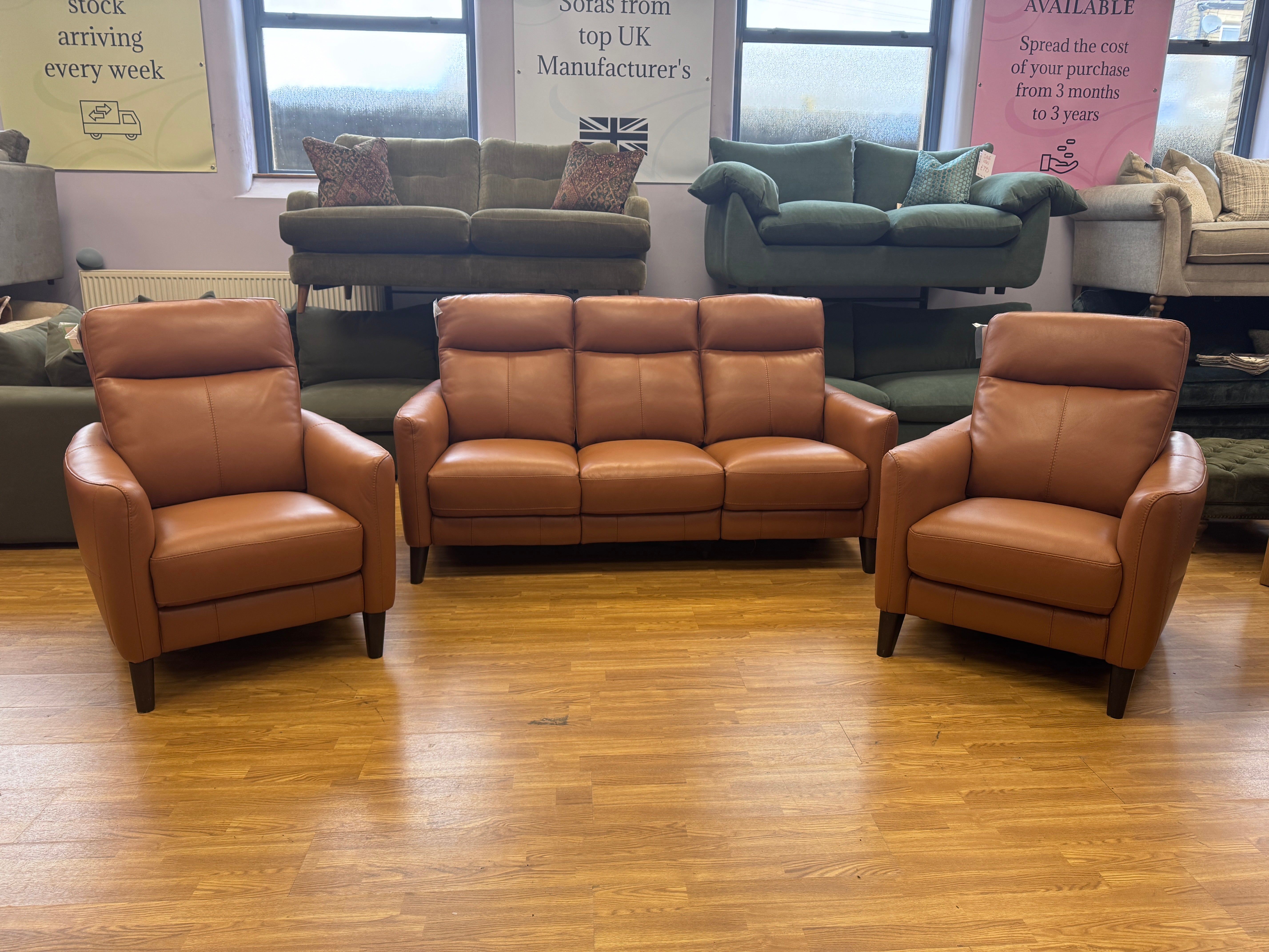 Contempo 3 seater electric reclining sofa in Pecan tan brown leather