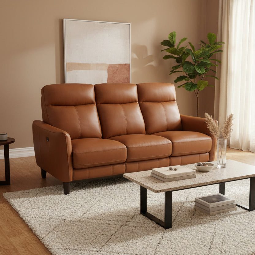 Contempo 3 seater electric reclining sofa in Pecan tan brown leather