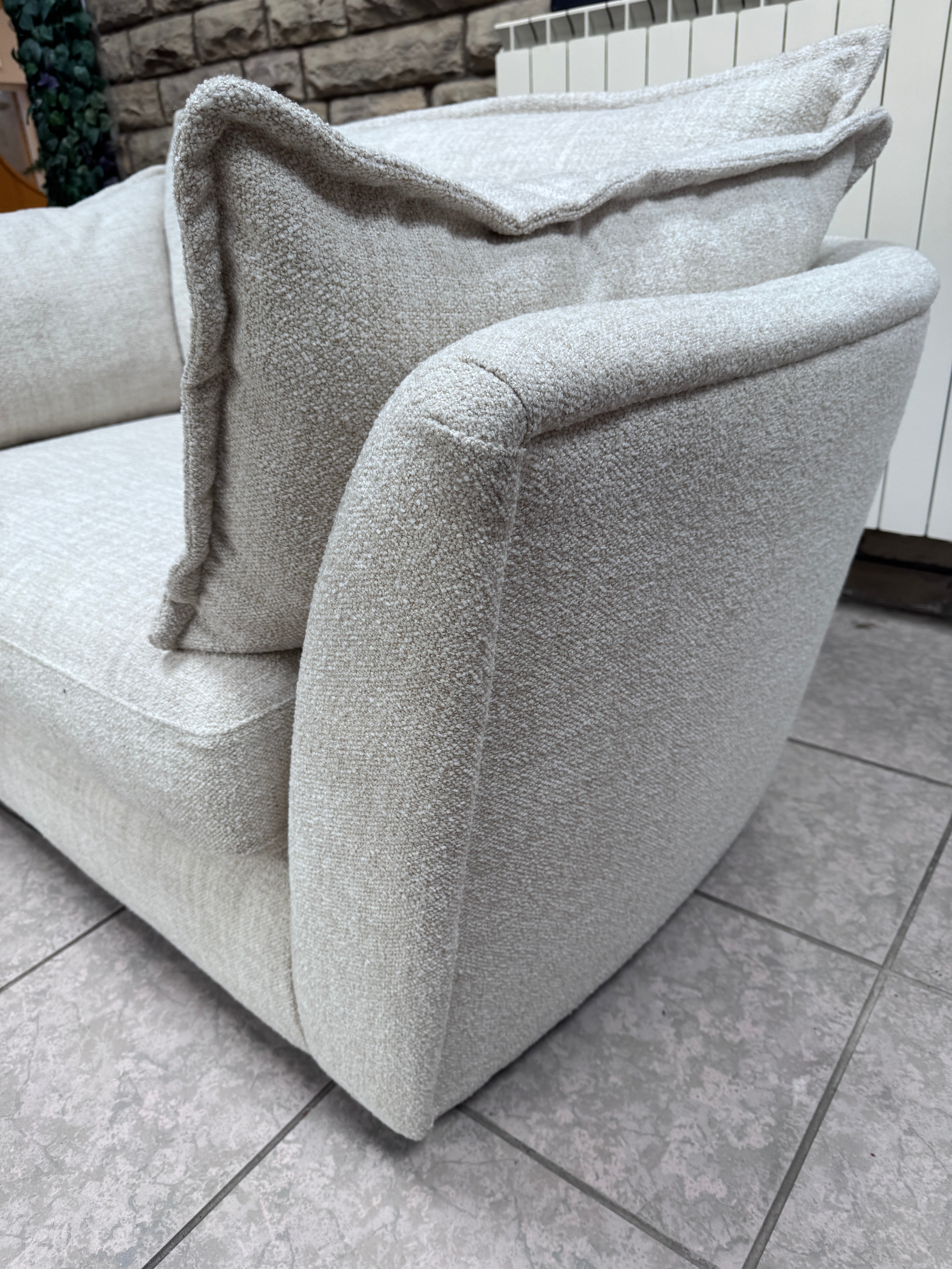 Luca large loveseat / cuddle chair / small sofa in Natural mix weave boucle fabric