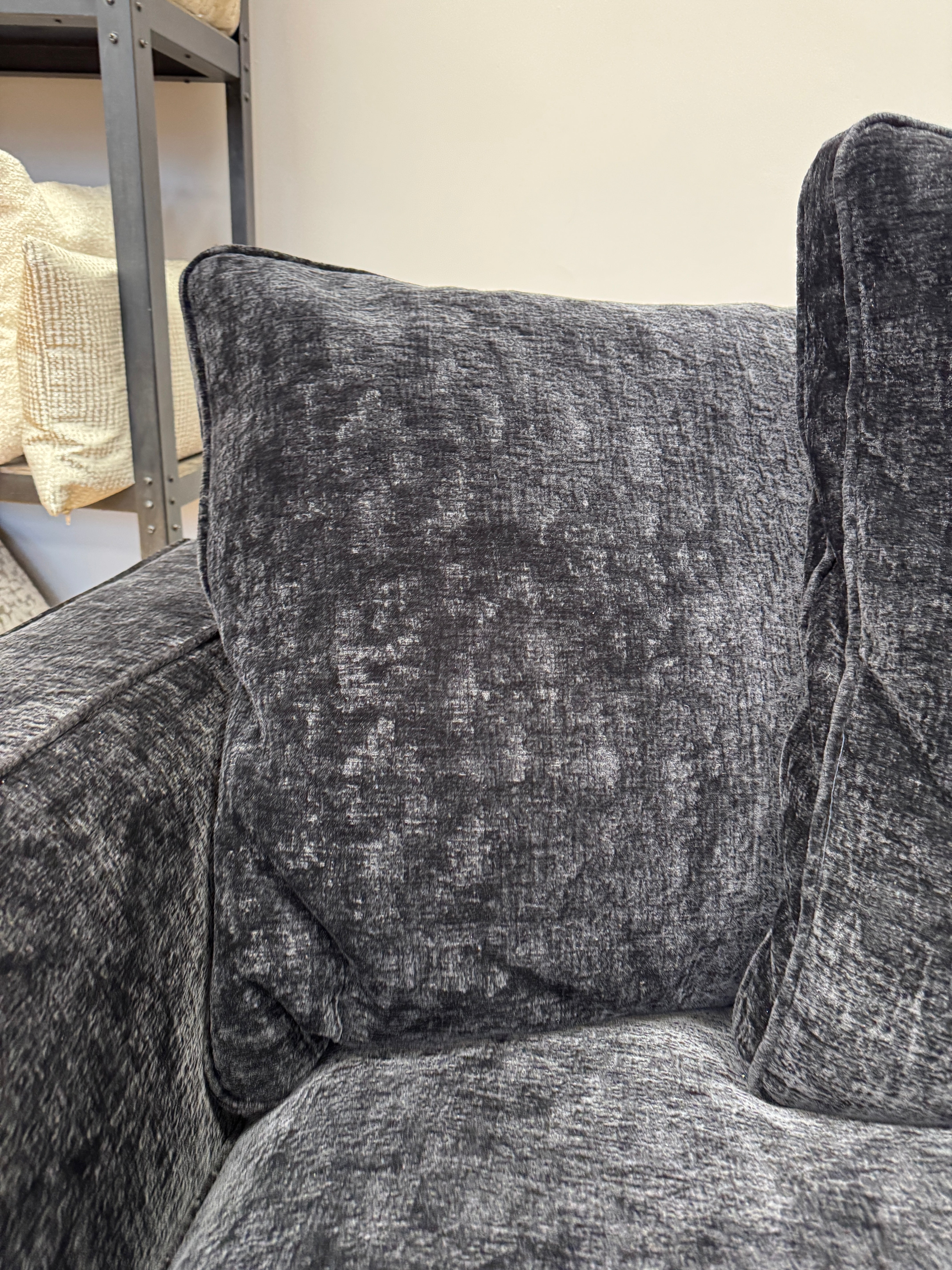 Sofology Rococo large 4 seater cushion back sofa in black chenille fabric