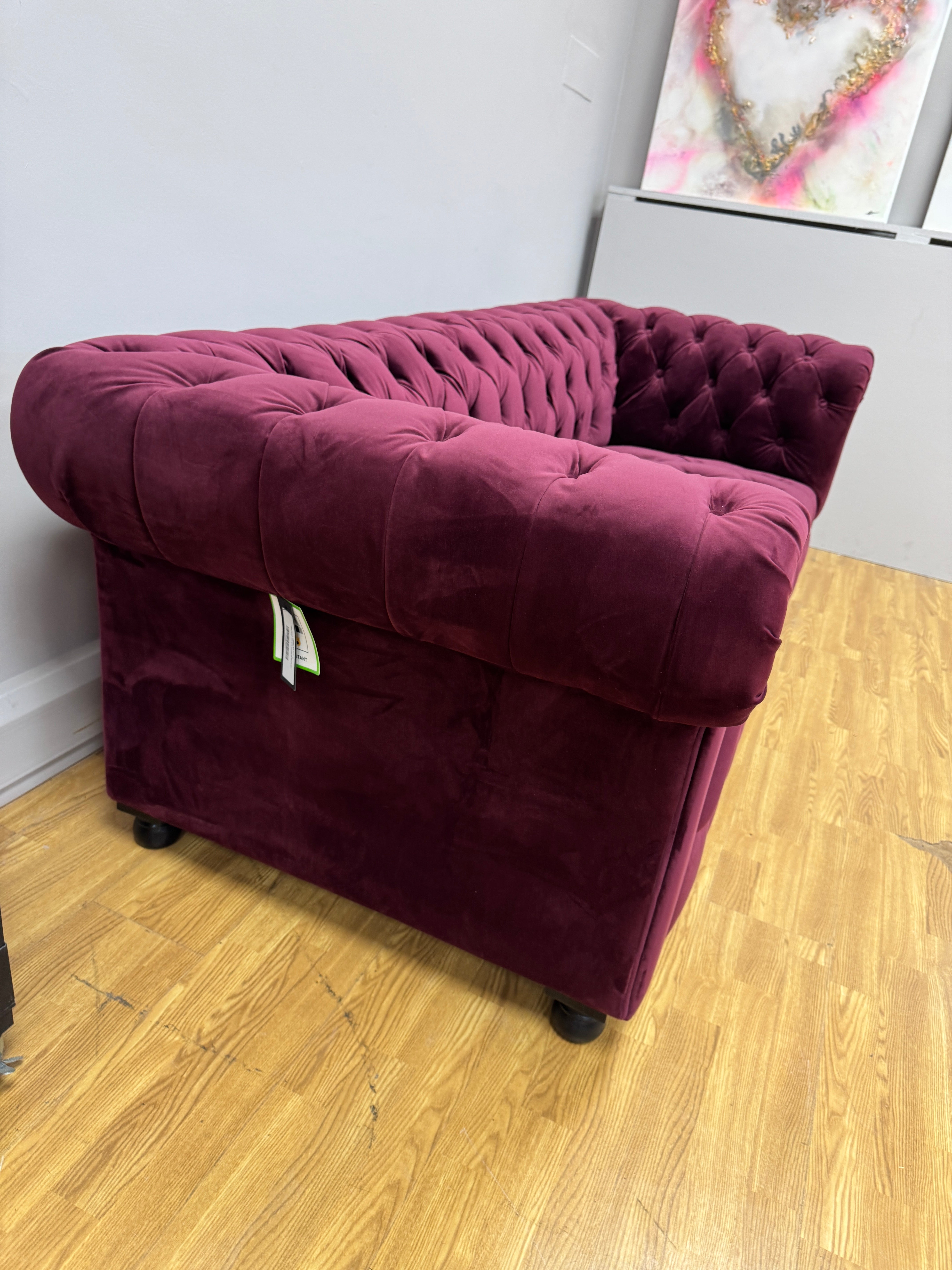 Timothy Oulton Westminster button 2.5 seater Chesterfield sofa in Ruby Purple velvet