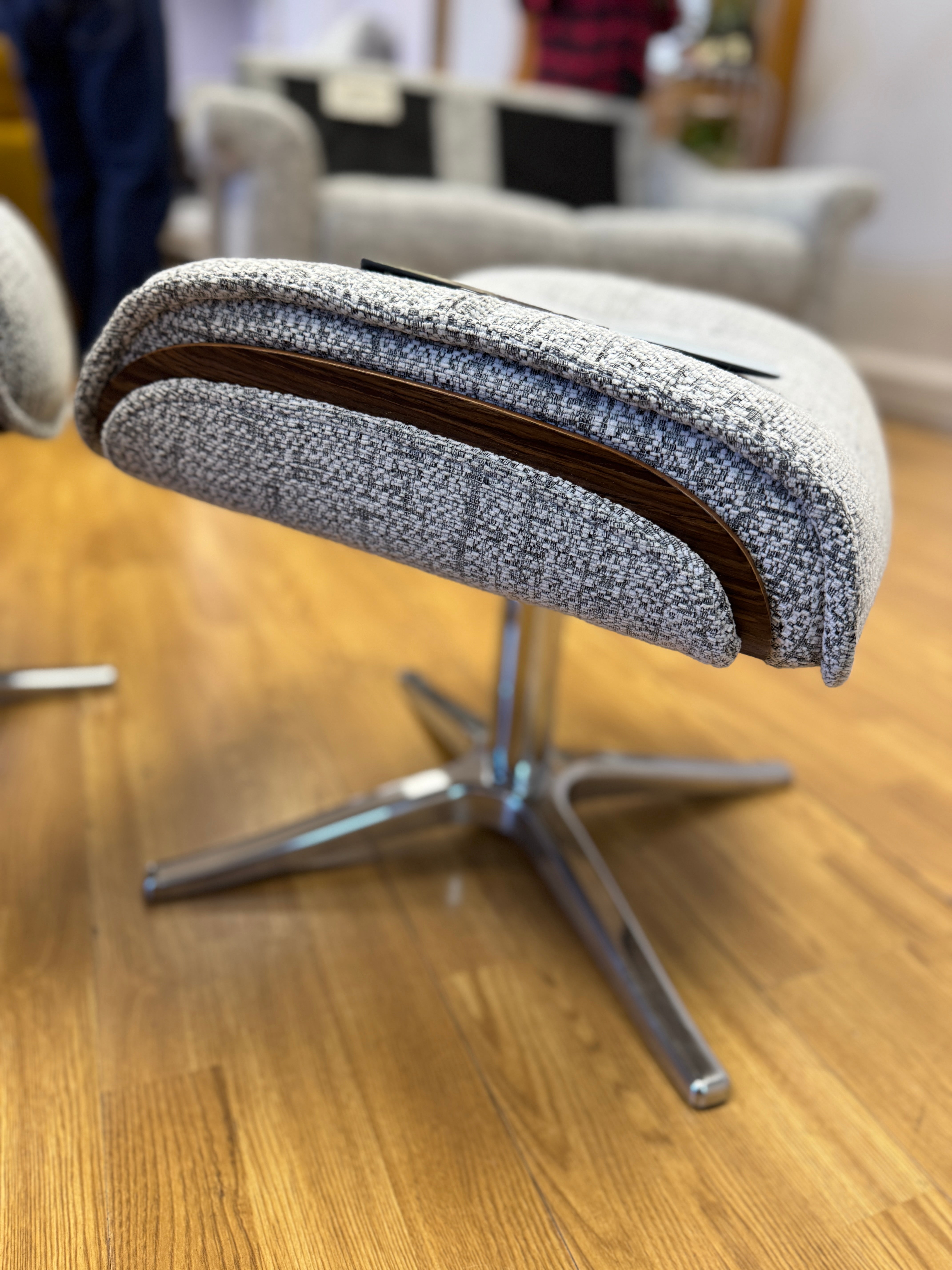 Lund manual reclining accent chair with matching footstool in Harbour Slate fabric