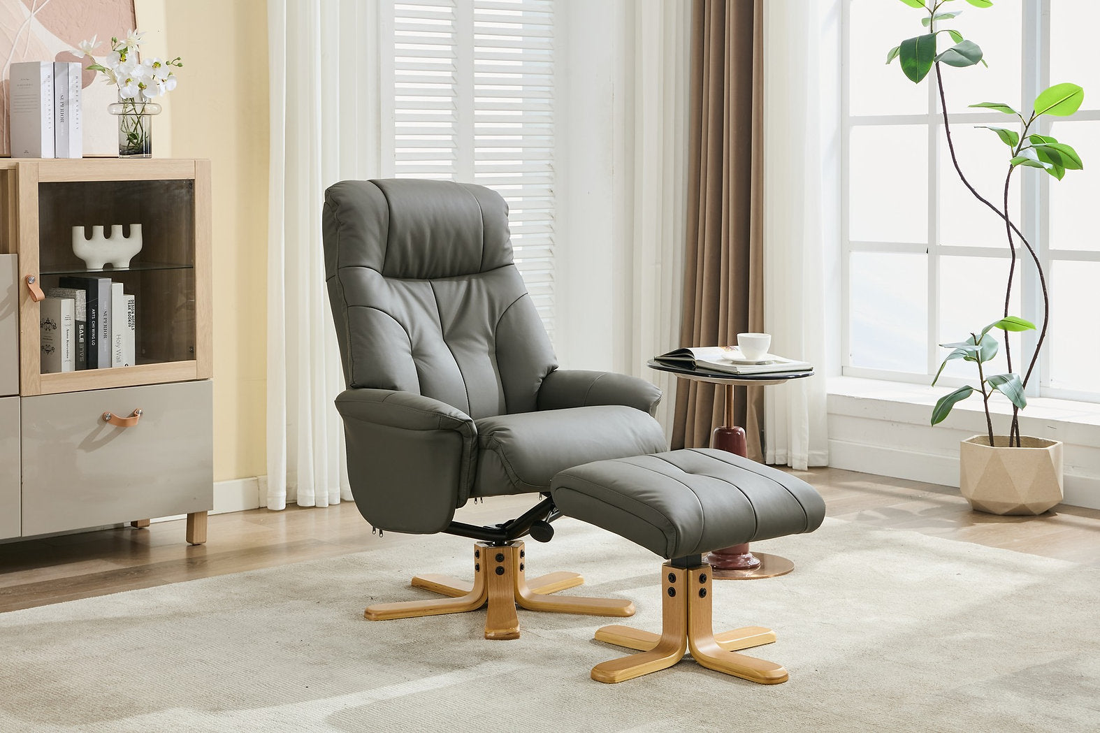 Dubai swivel manual reclining accent chair matching footstool in Full  leather