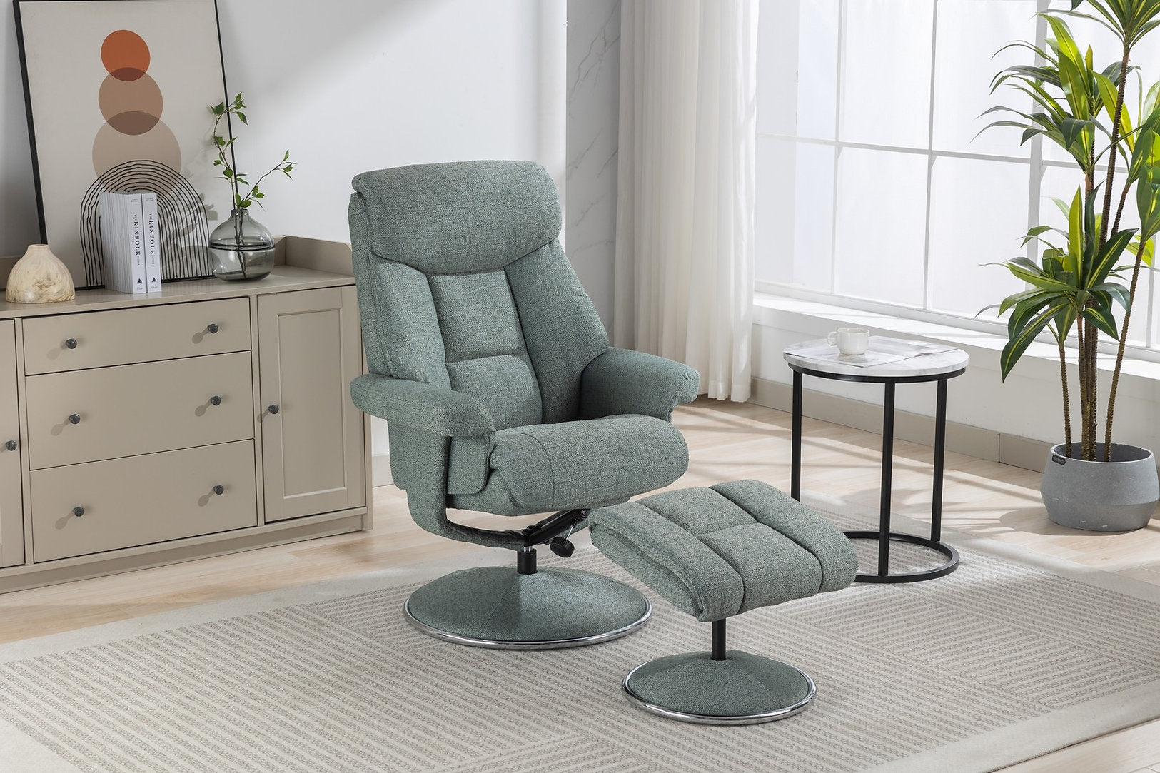 Biarritz swivel manual reclining accent chair & matching footstool in Lisbon textured weave fabric