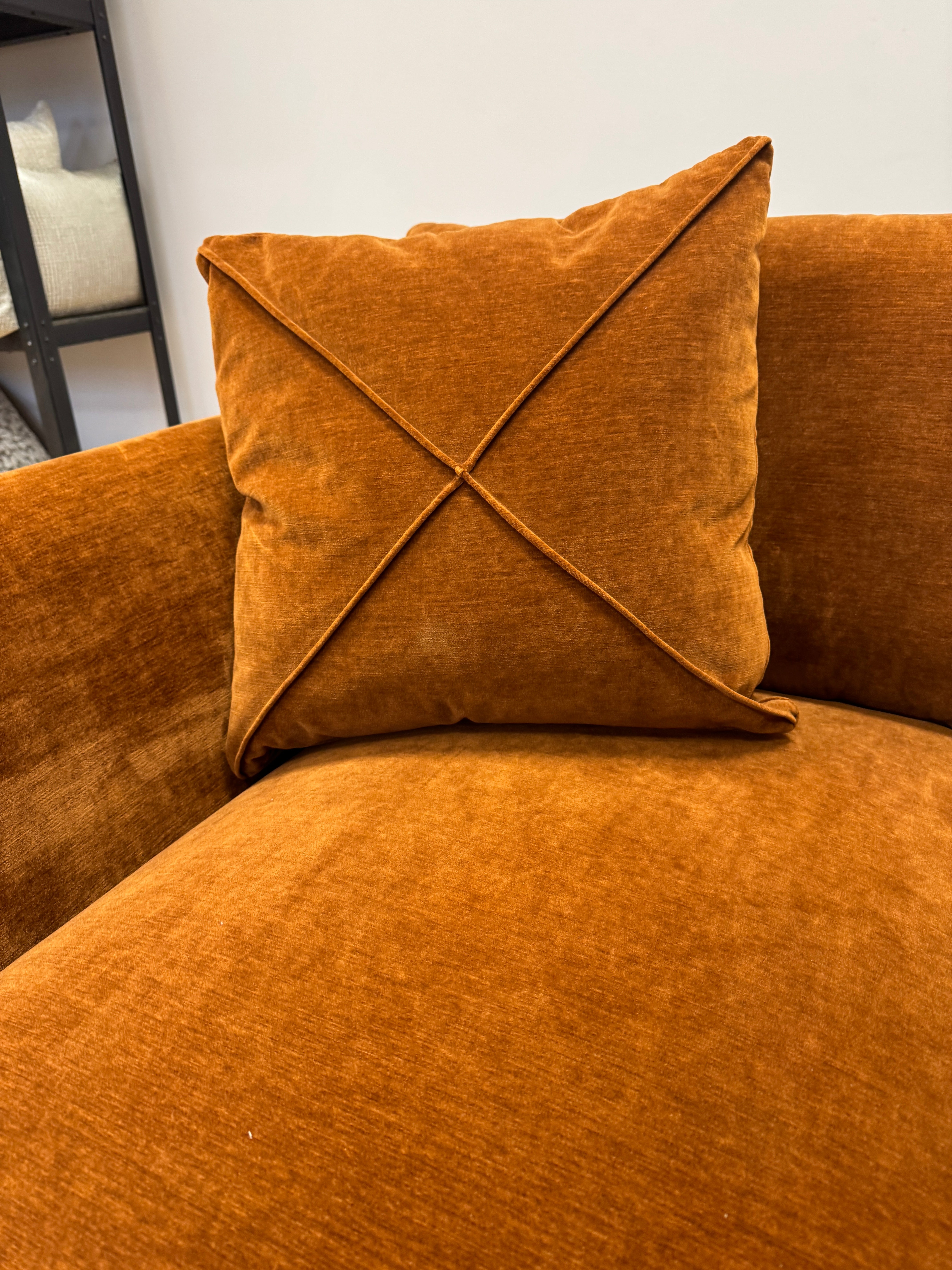 Sofology Hourglass large armchair in Rust / Burnt orange vintage velvet