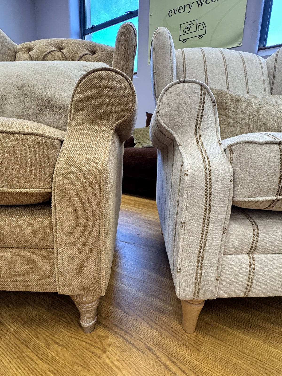Heather high button back winged armchair in Marni Toffee chenille