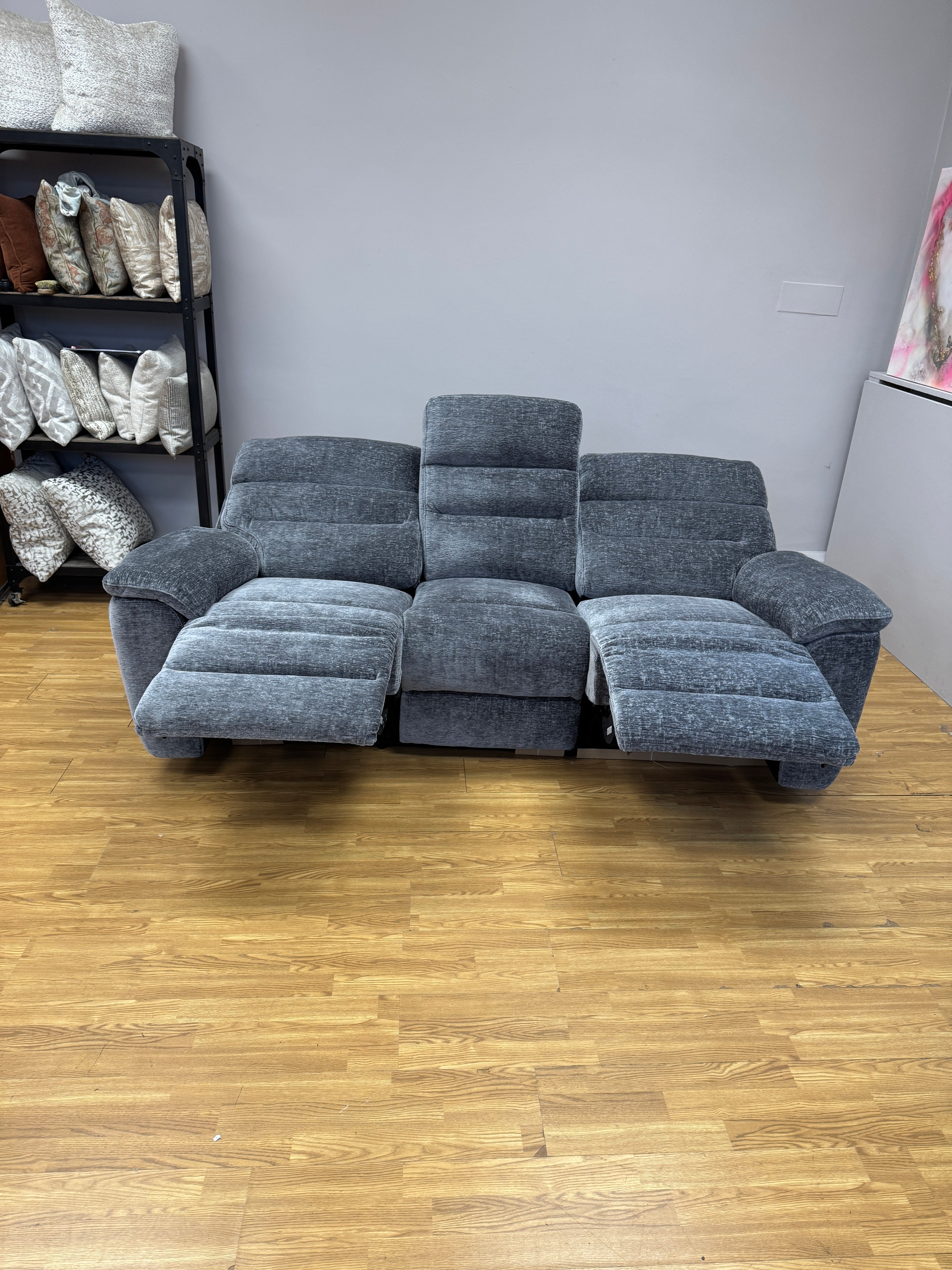 Halo Thaw 3 seater electric reclining sofa in Steel Grey Rustic Velvet
