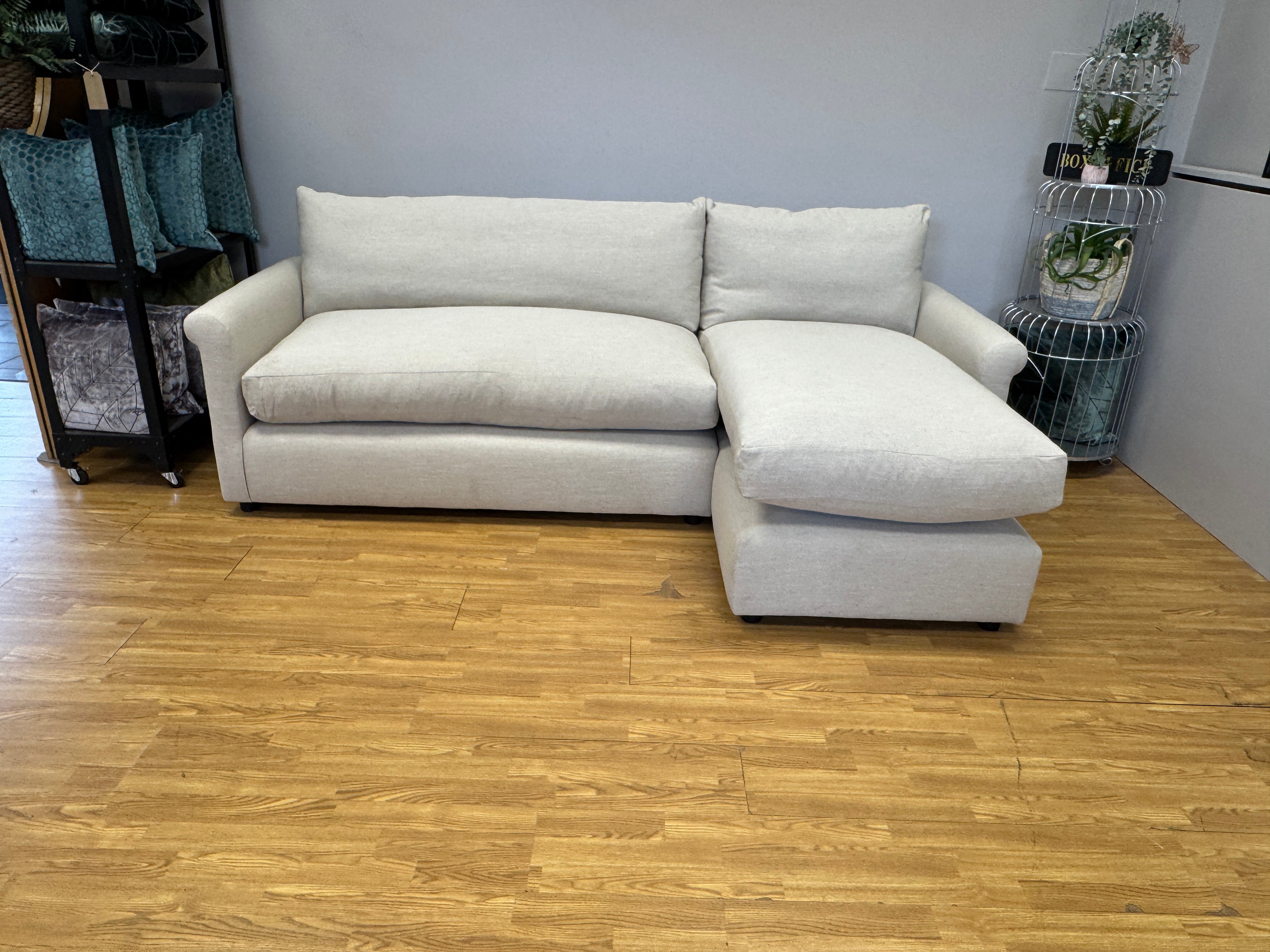 Loaf Queenie 2 piece right facing XL chaise sofa in natural linen fabric