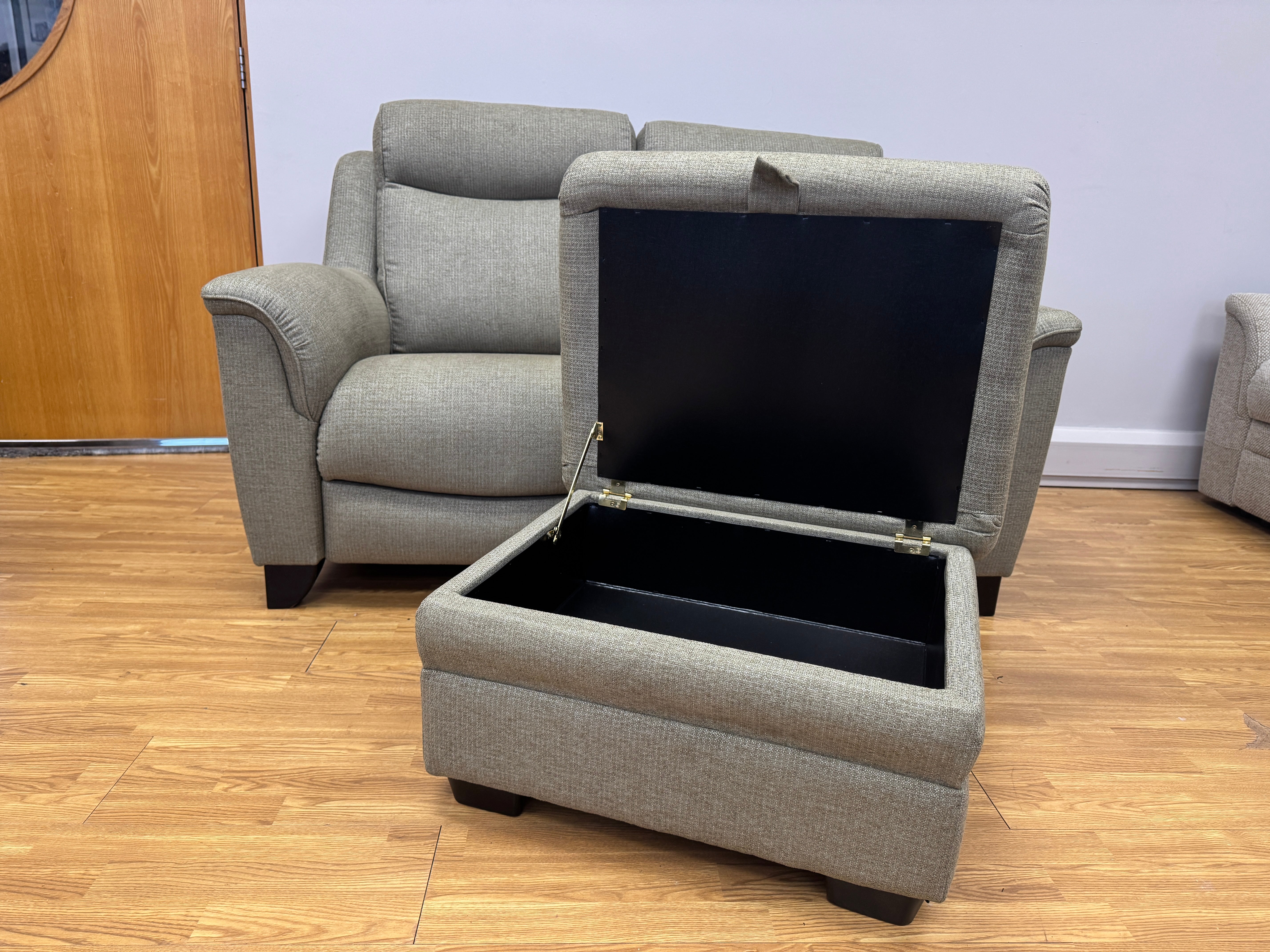 Parker Knoll Manhattan pair of matching armchairs and matching storage footstool