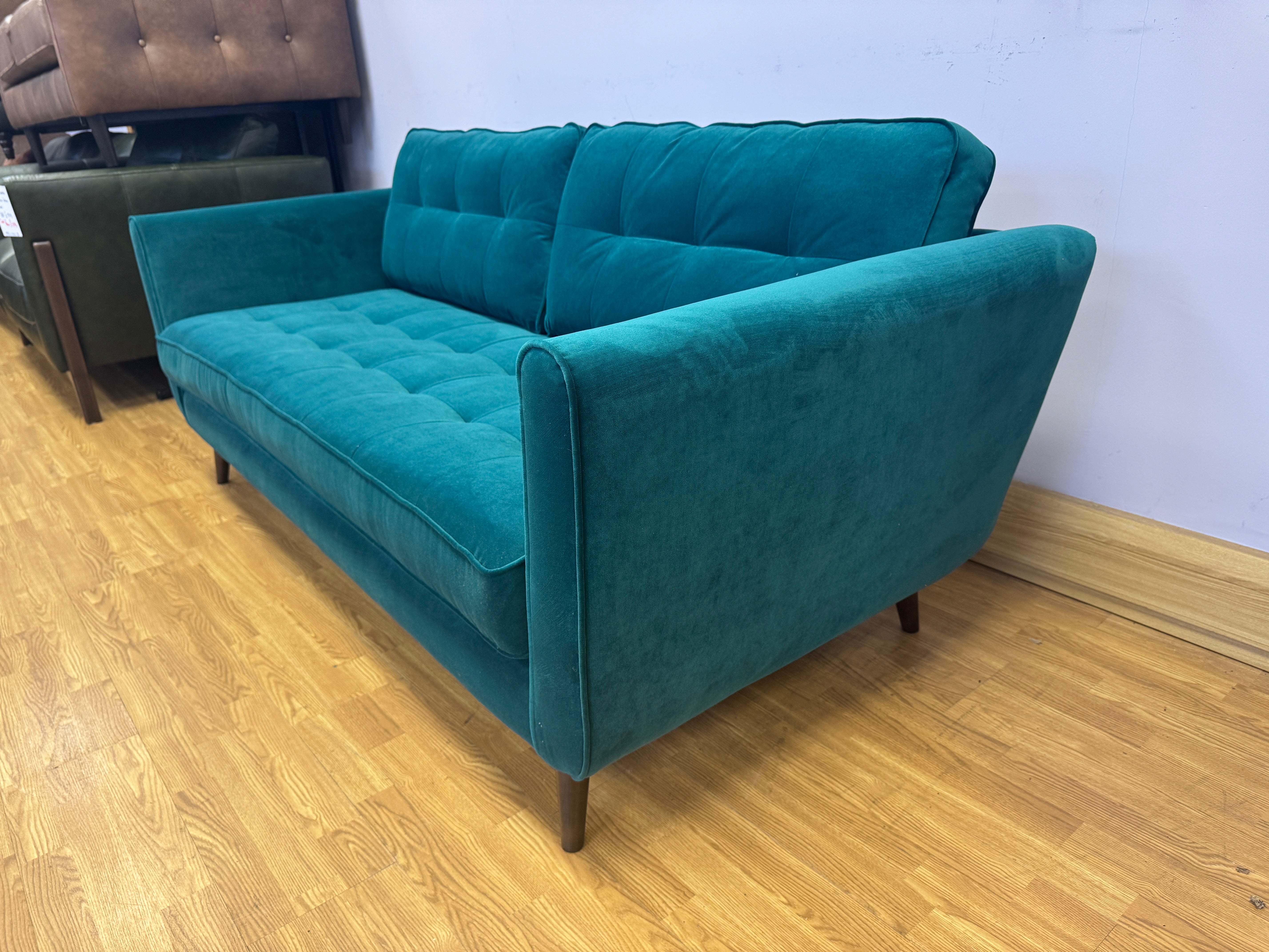 Orla Kiely Ivy large 4 seater bench seat sofa in teal velvet