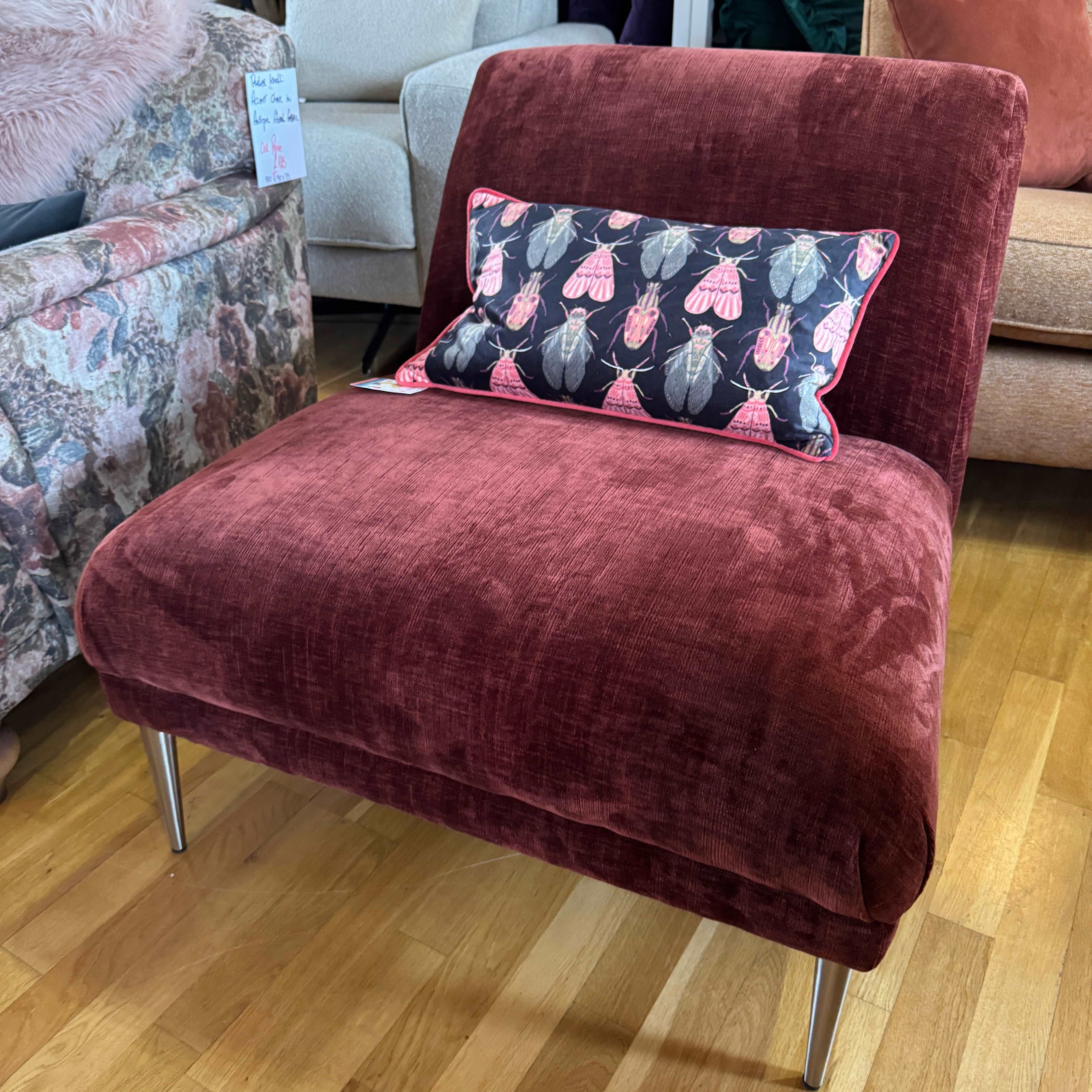 BELLAGIO / PENTHOUSE armless accent chair in Ruby red chenille fabric