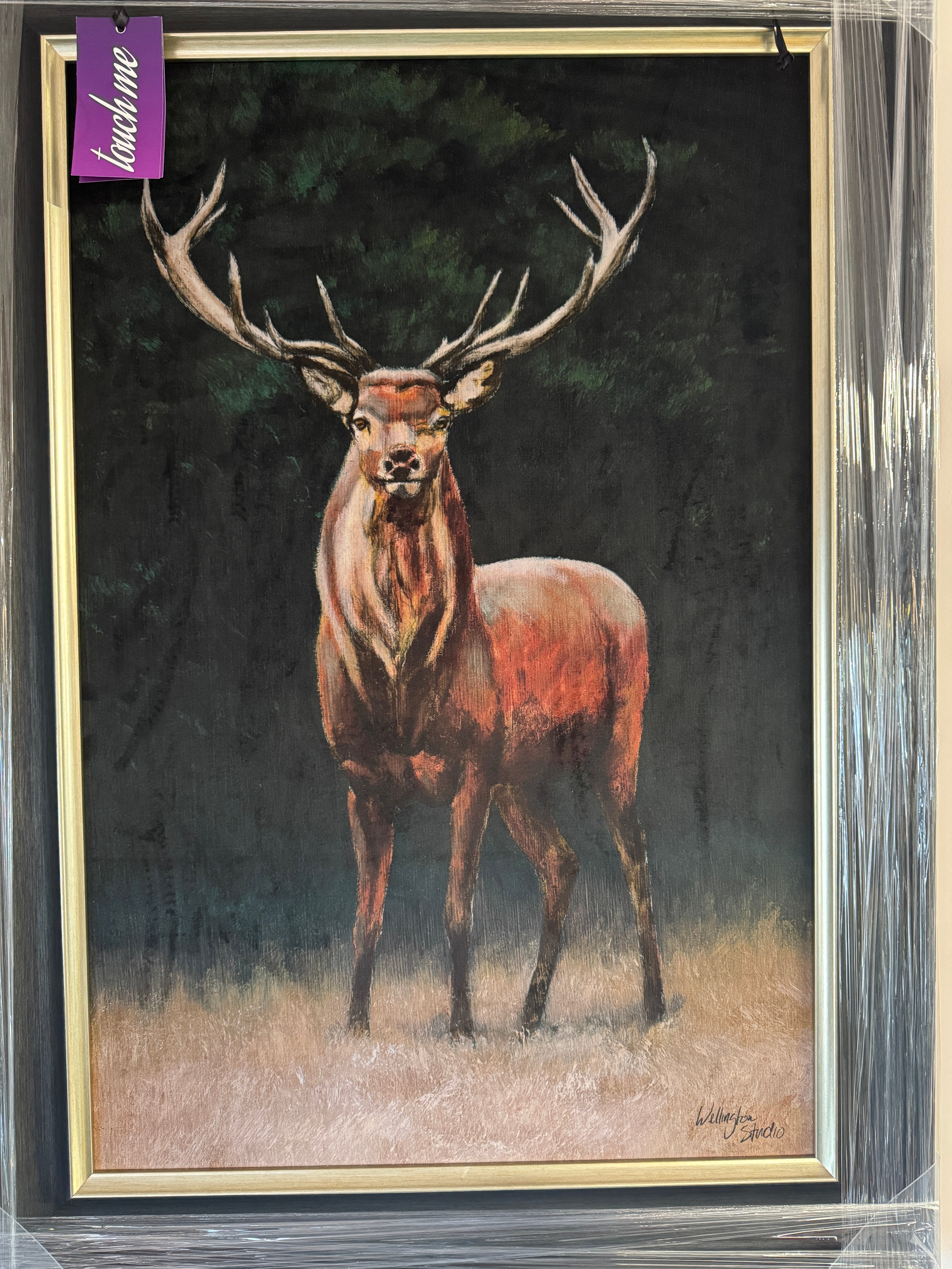 XL Forest Stag framed velvet touch wall art 75 x 115cm