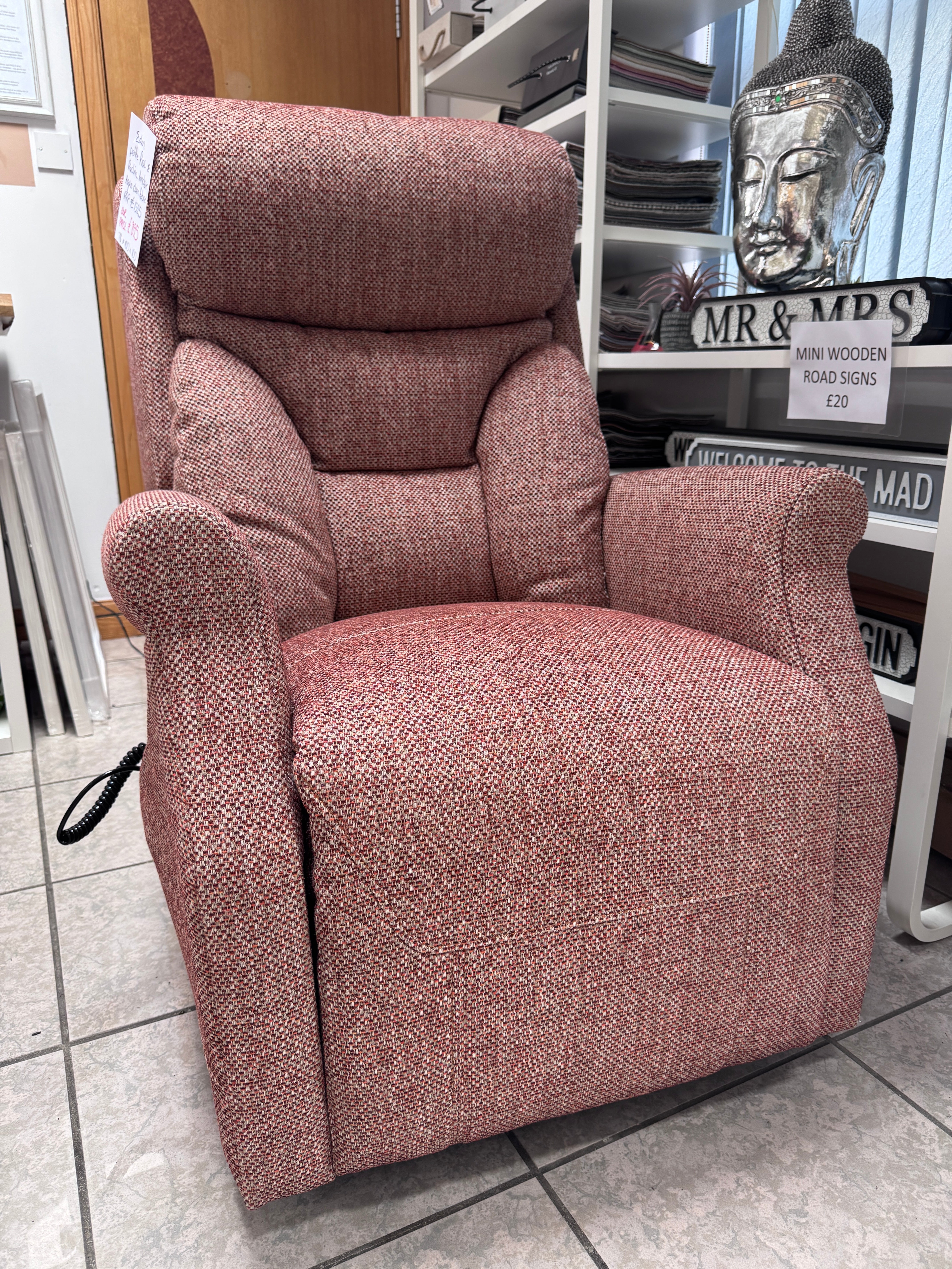 Eden electric Rise and Recliner chair in Terracotta mix weave fabric