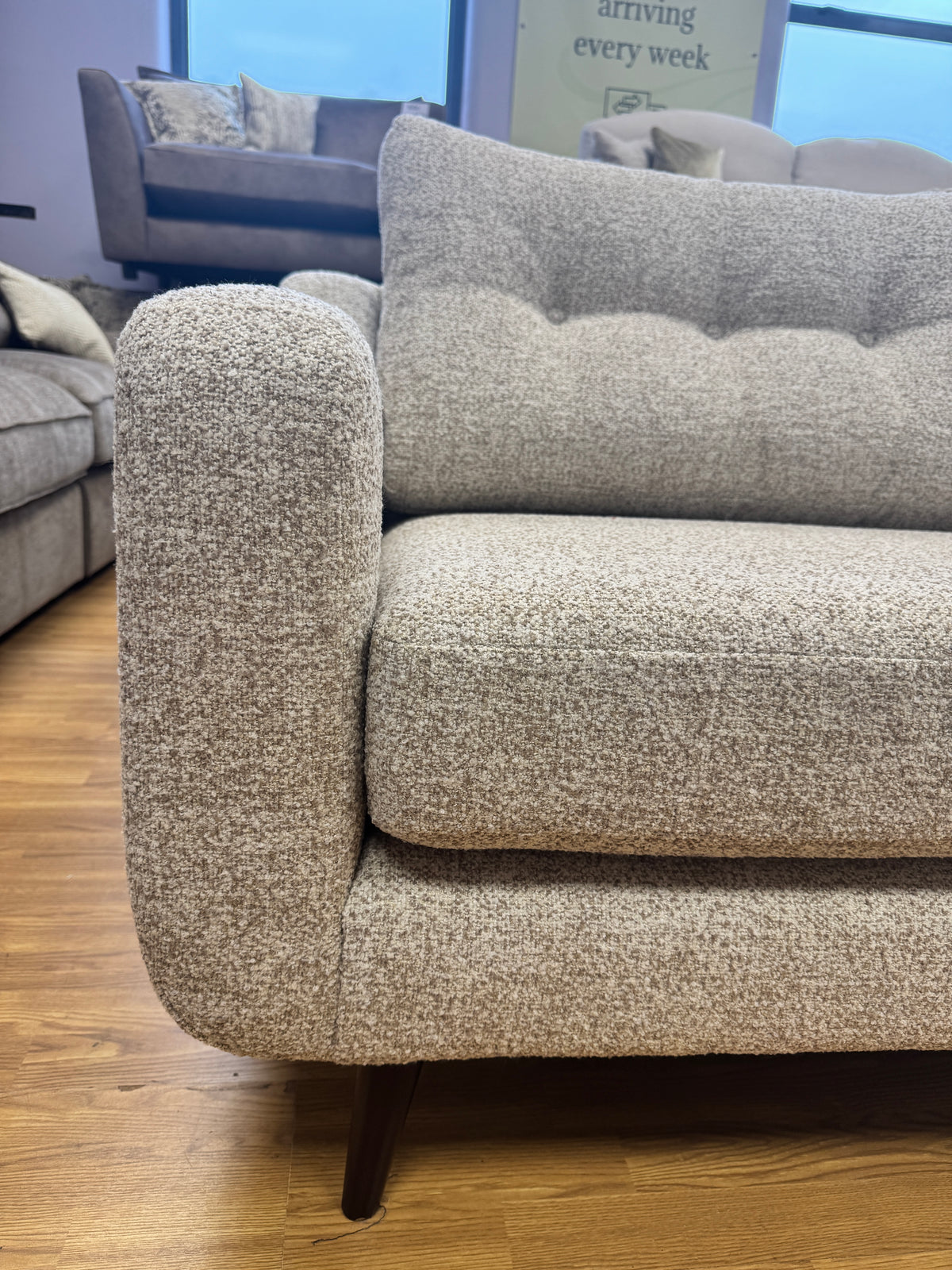 Lisbon 3 seater sofa with removable headrests in soft natural mix boucle fabric