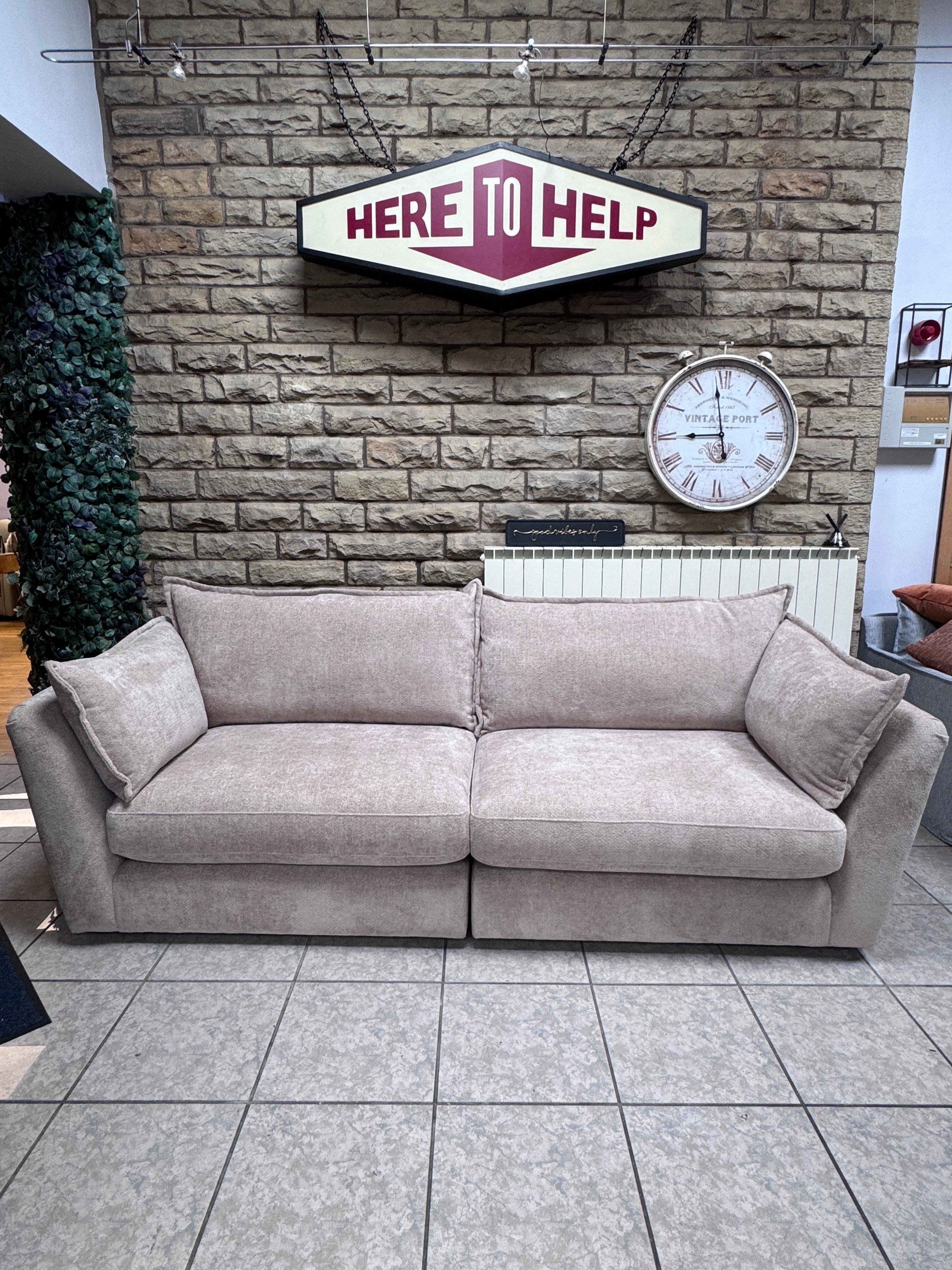 Luca XL 4 seater split sofa in Truffle basket weave chenille fabric