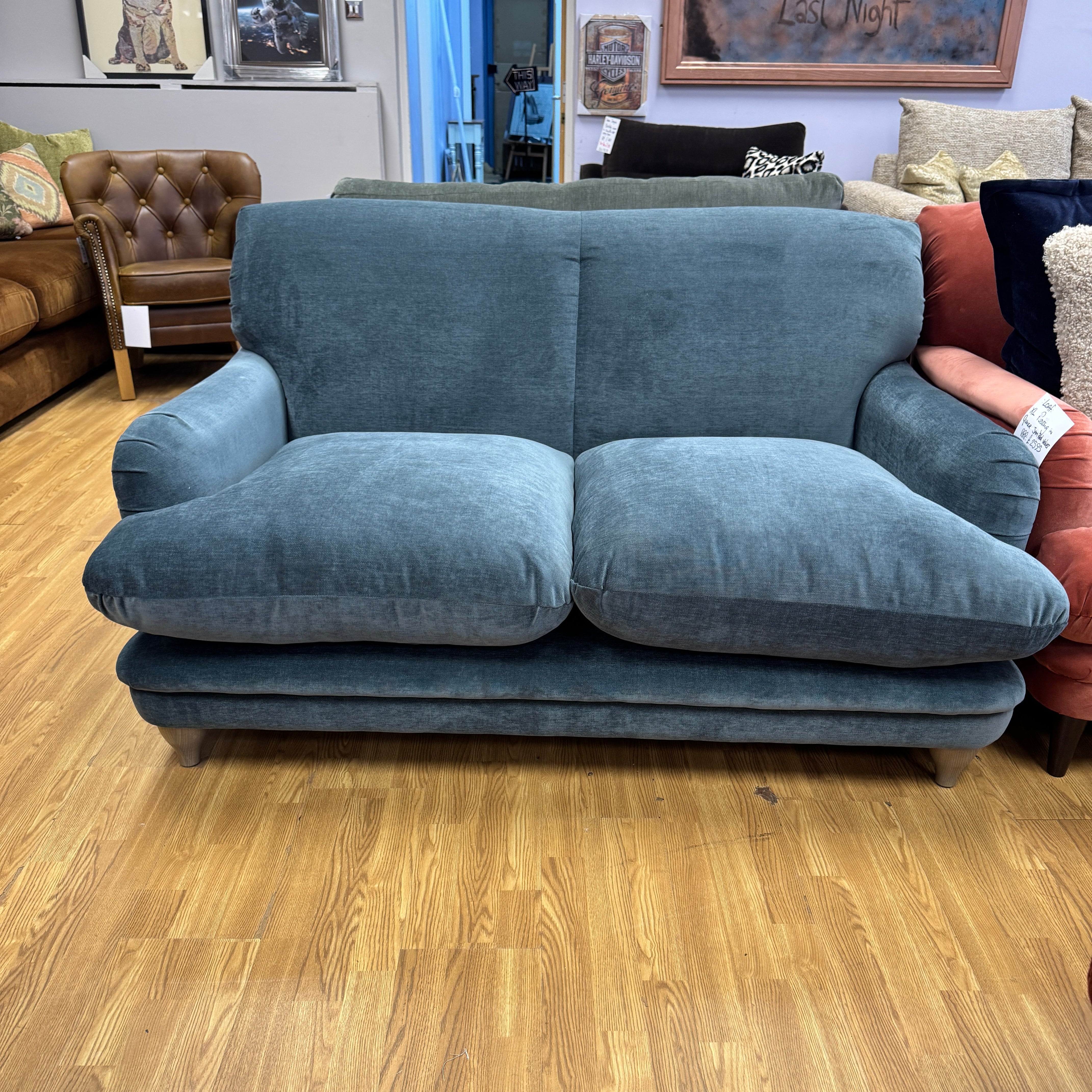 Pudding large sprung back 2 seater sofa in Sopping Seagrass Teal chenille