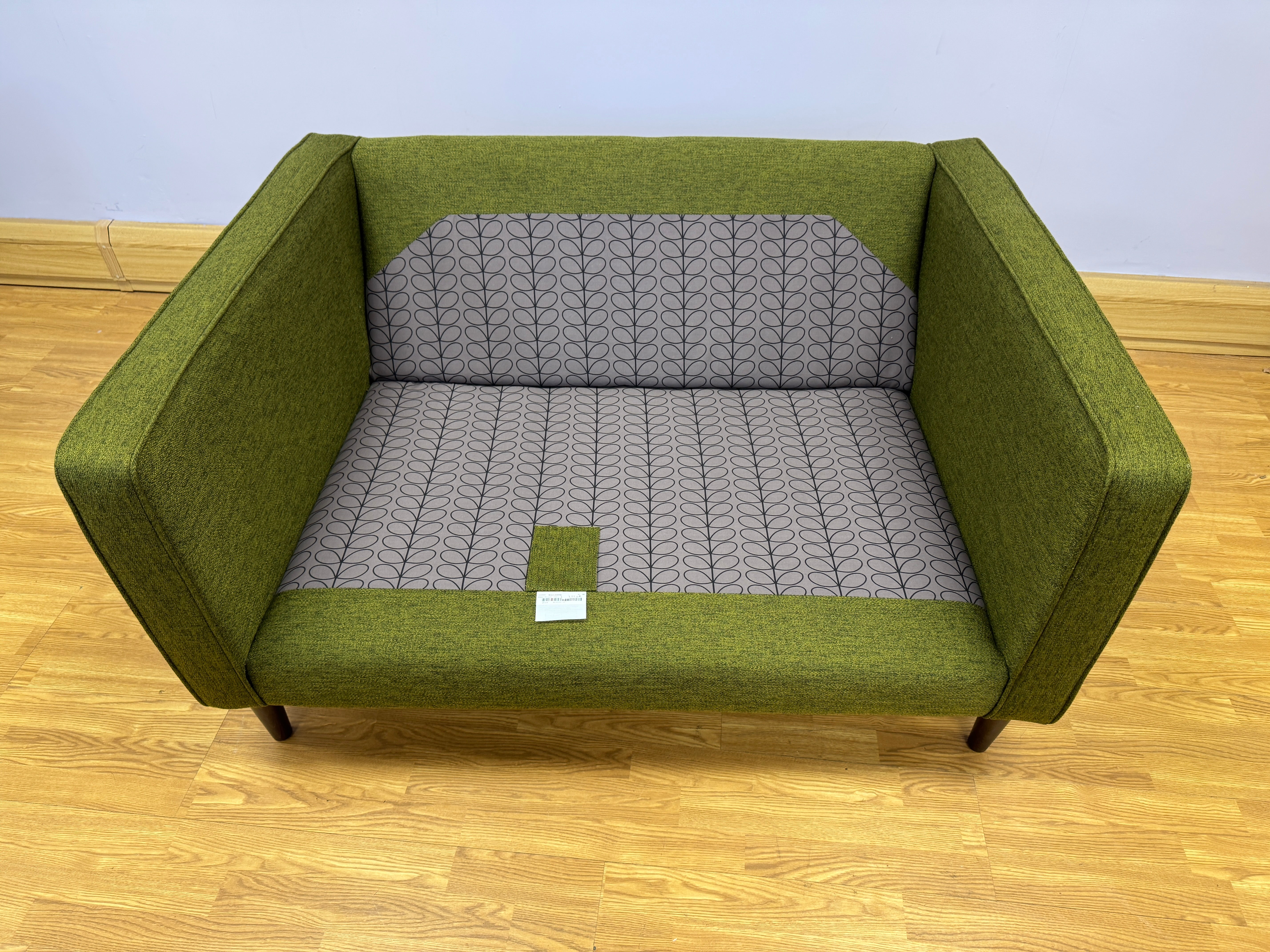 Orla Kiely Ebben loveseat in dark jewel green fabric