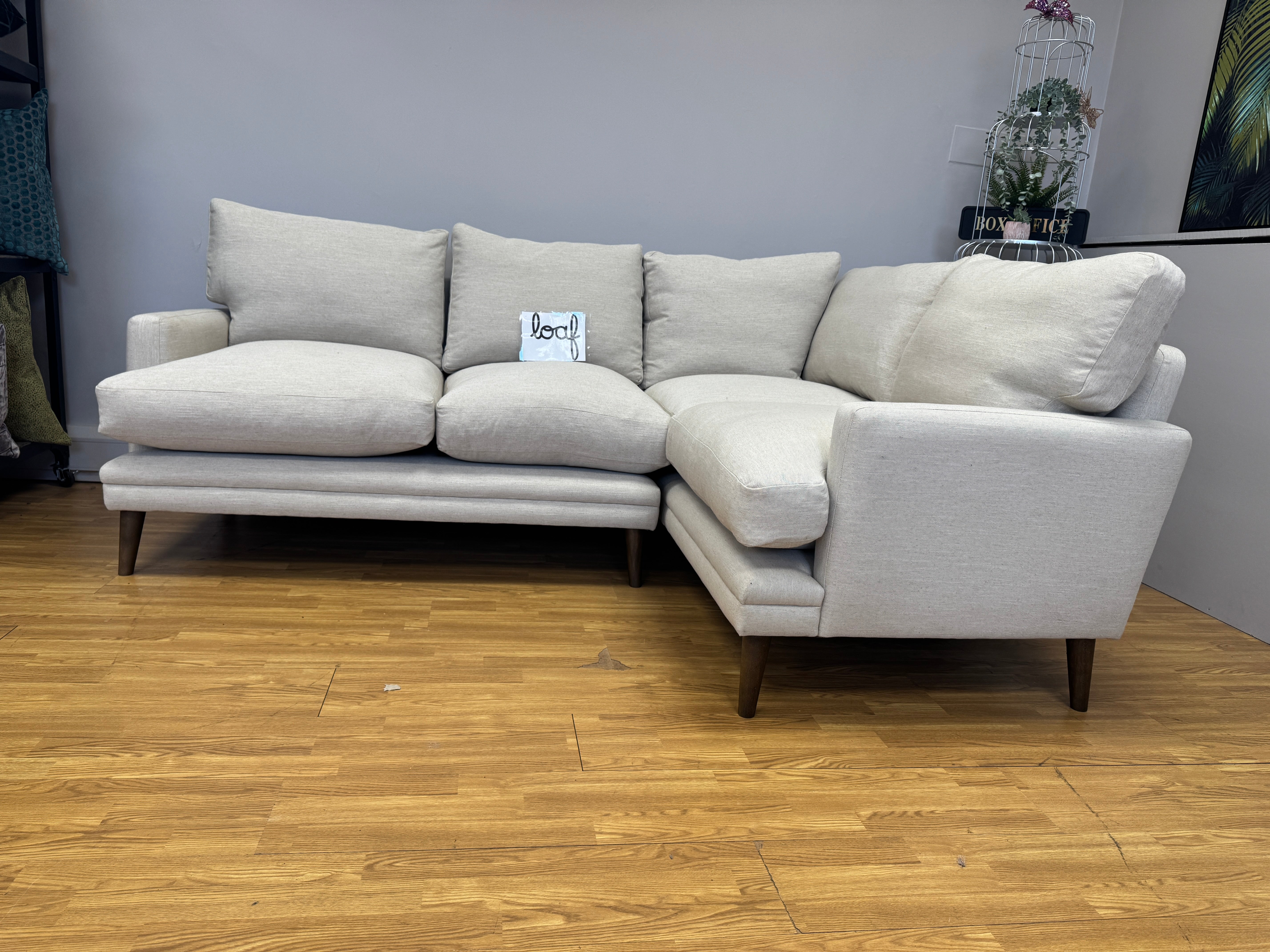 Loaf Squisharoo 2 piece right facing small corner sofa in natural linen fabric