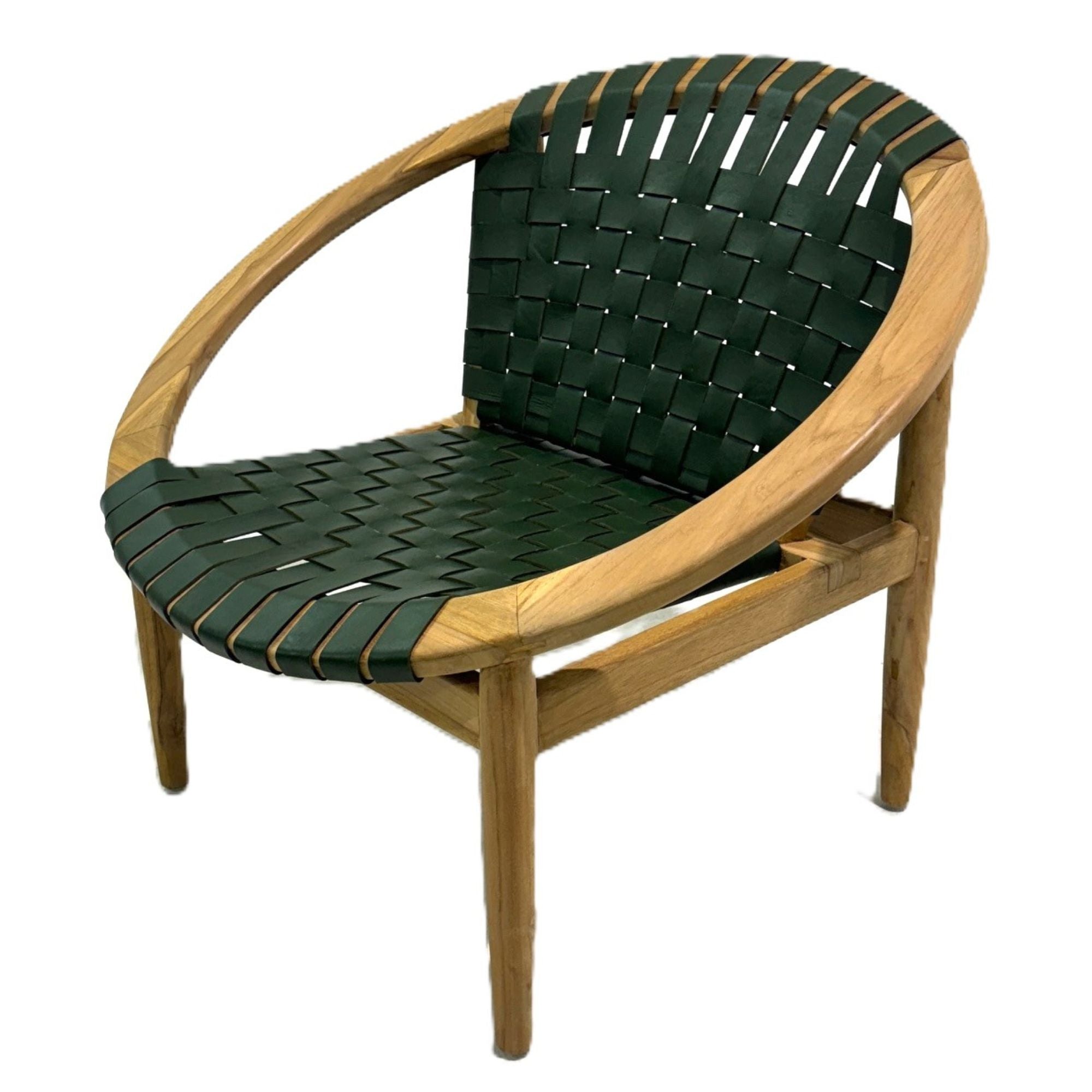 Gladstone moon shape wooden frame leather accent chair