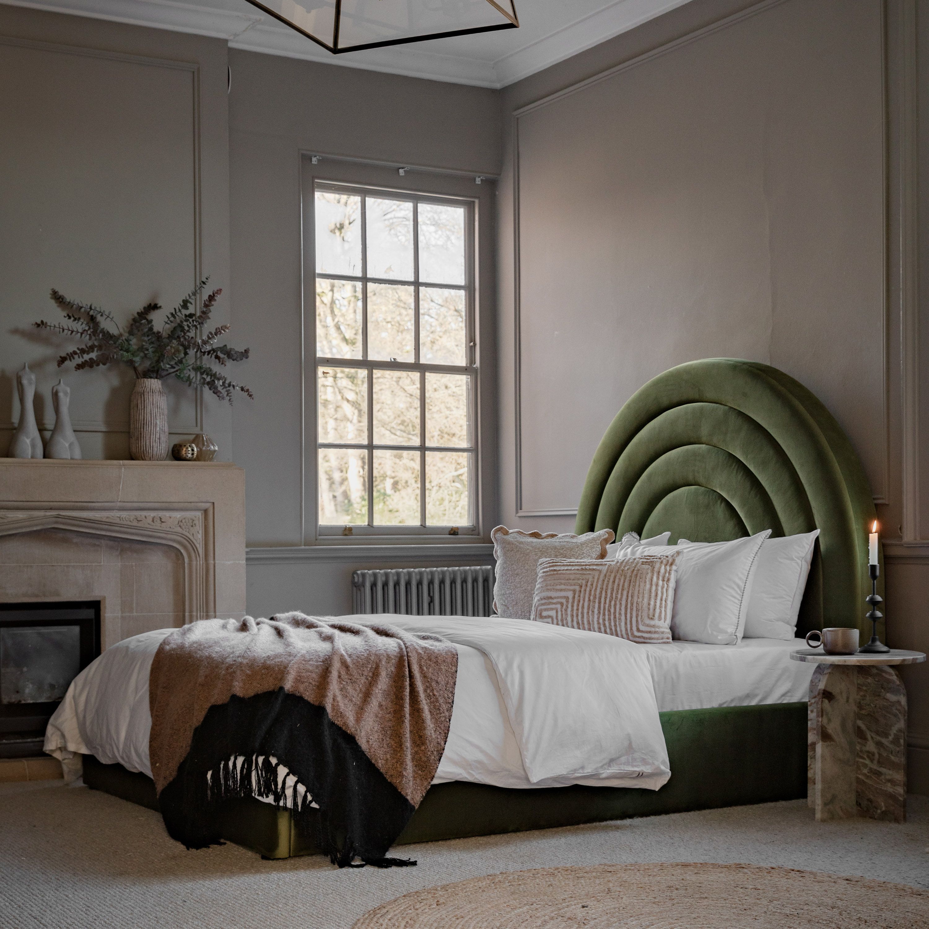 Arc Kingsize Bedframe in Olive velvet