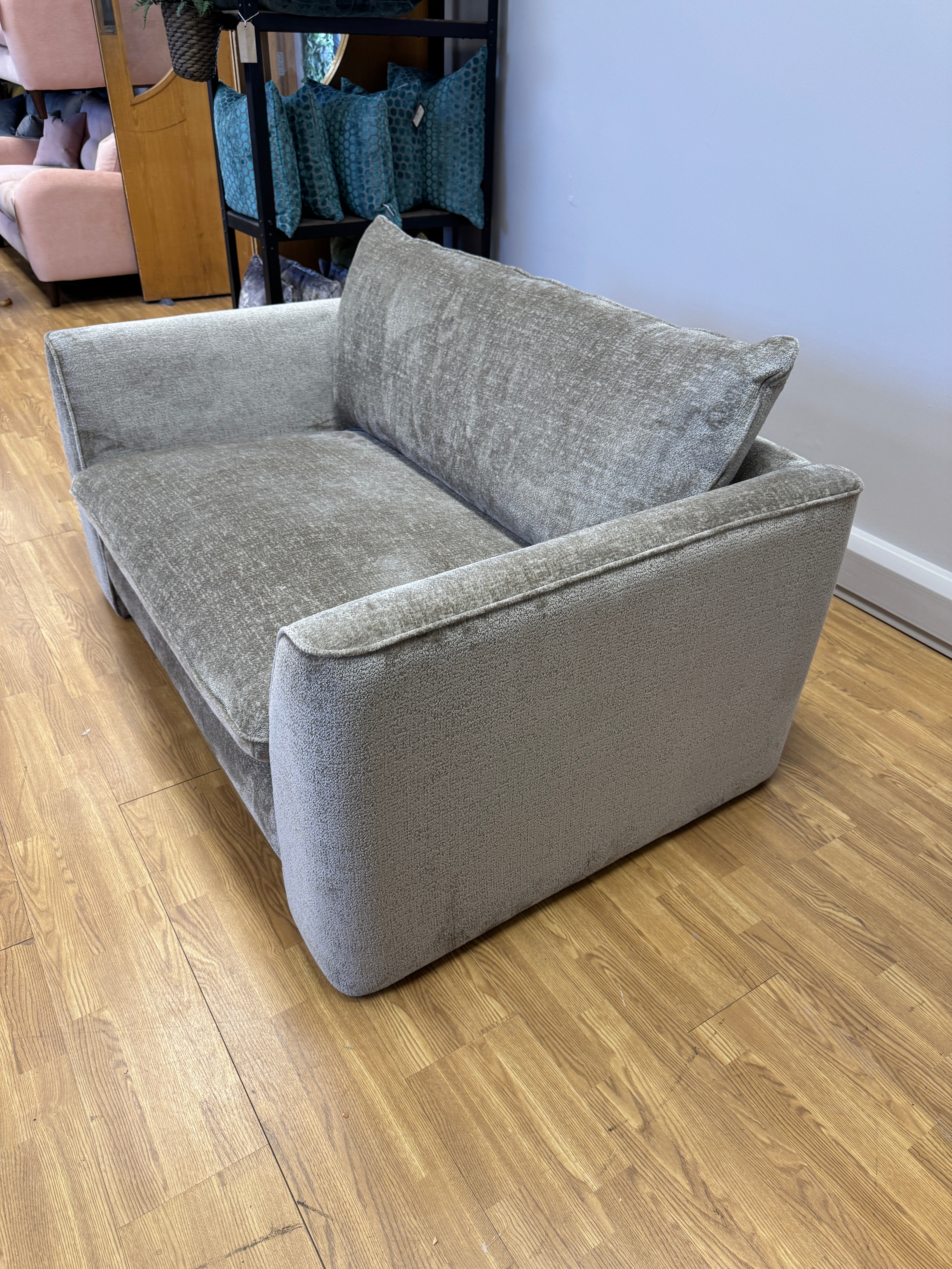 Sofology Ziggy loveseat in latte all over chenille fabric