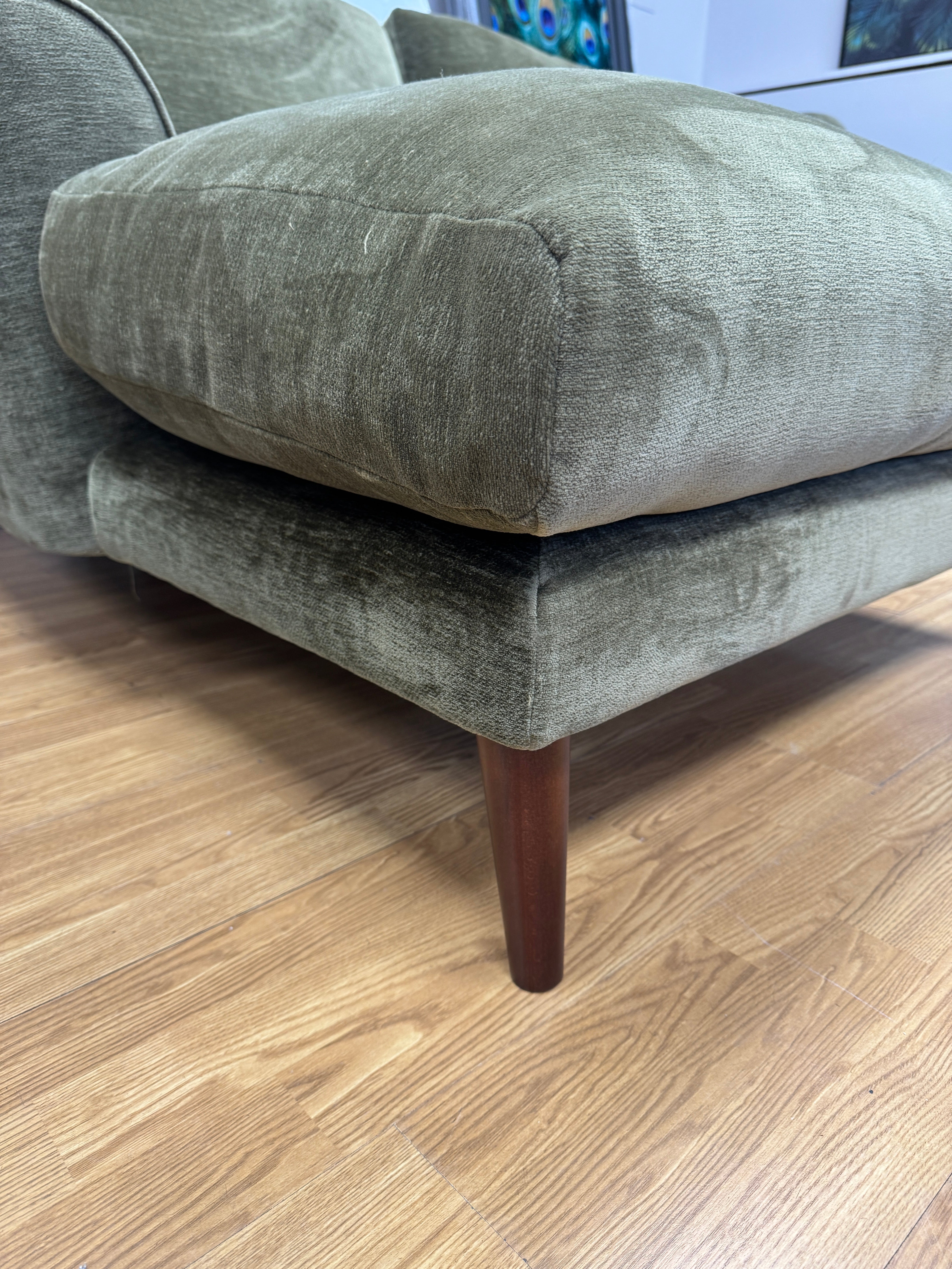 Astrid 2 piece left facing chaise sofa in Olive green chenille