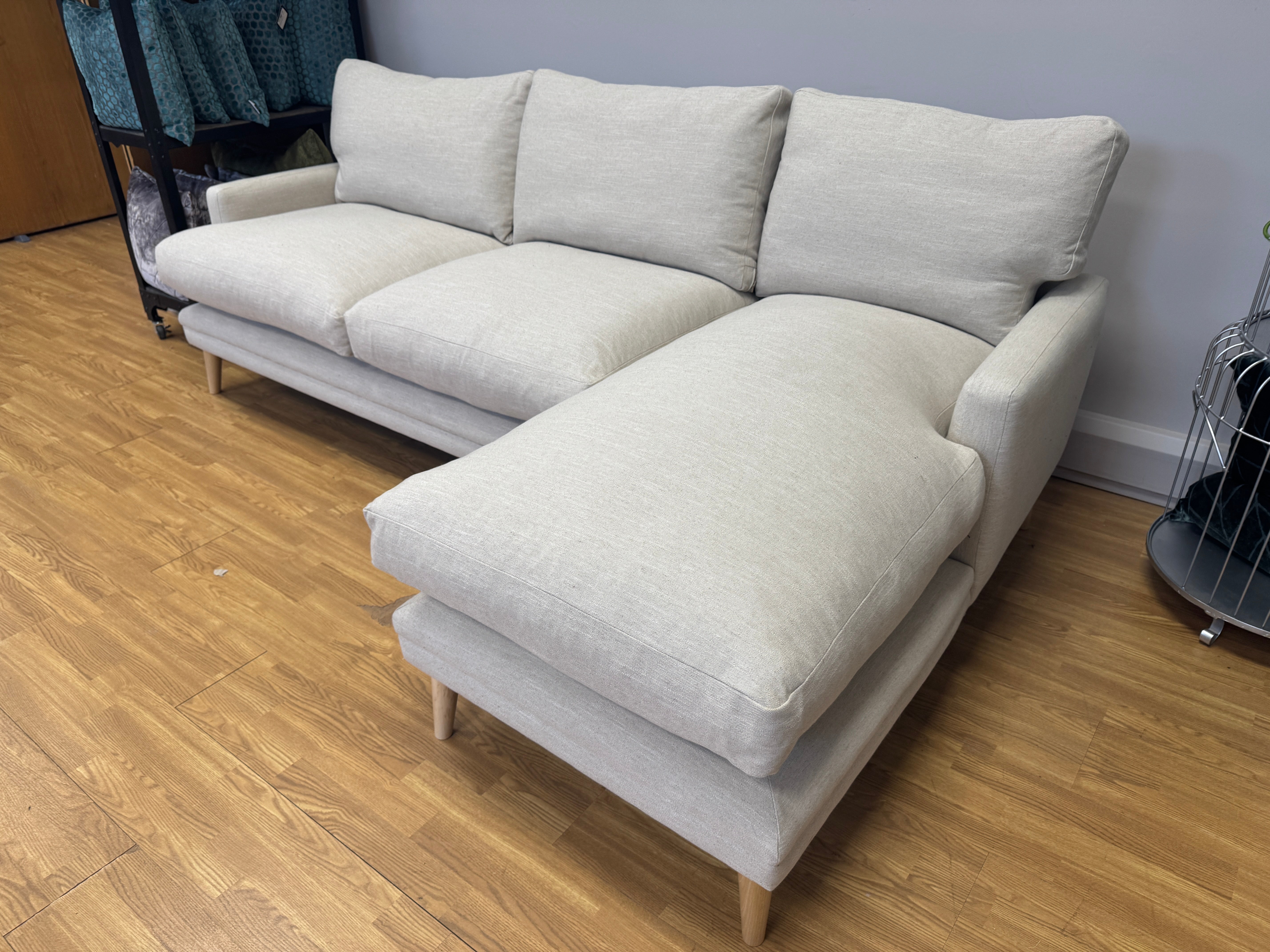 Loaf Squisharoo 2 piece right facing XL chaise sofa in natural linen fabric