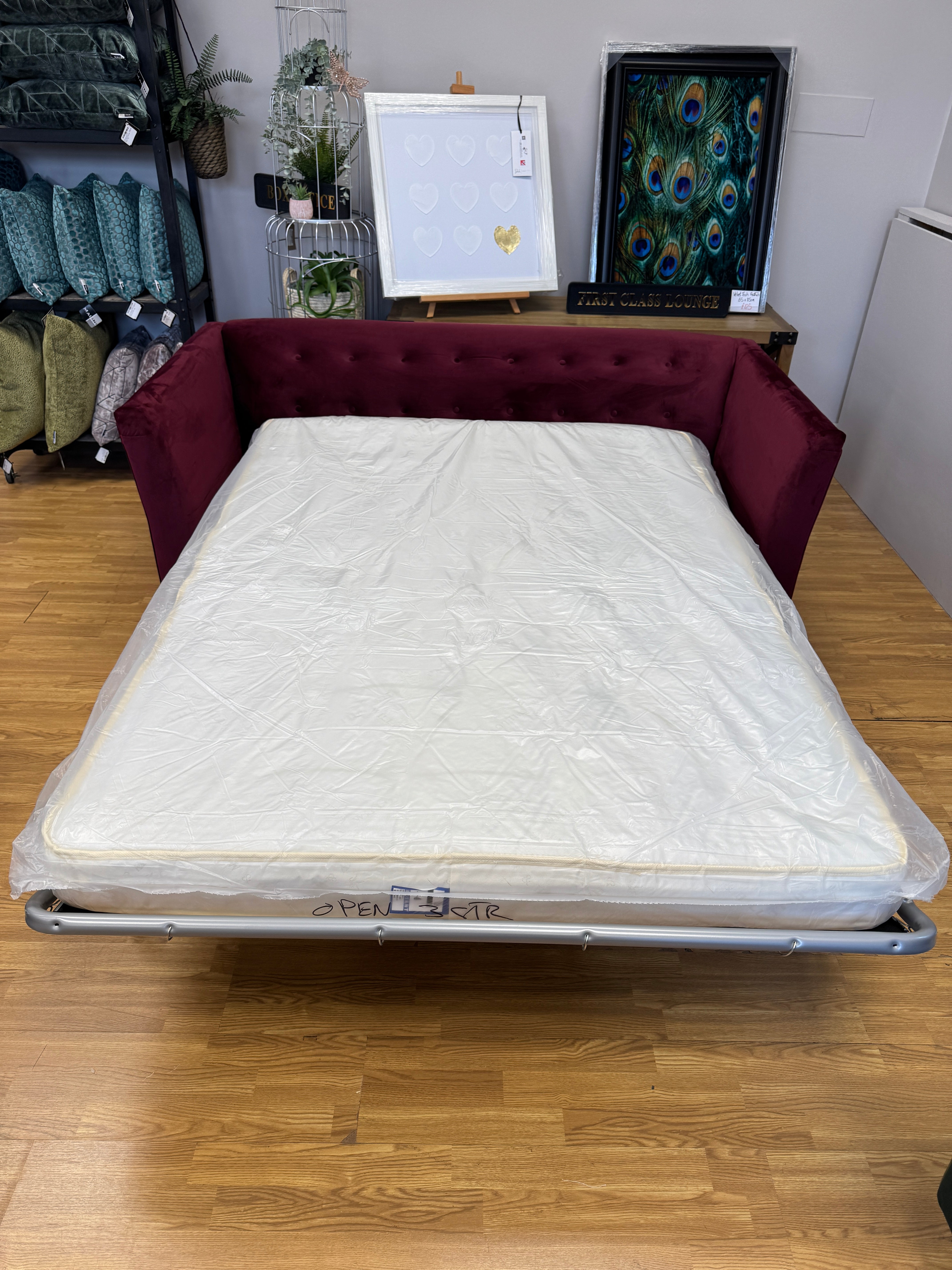 Gastard 3 seater sofa bed in Burgundy deep red velvet