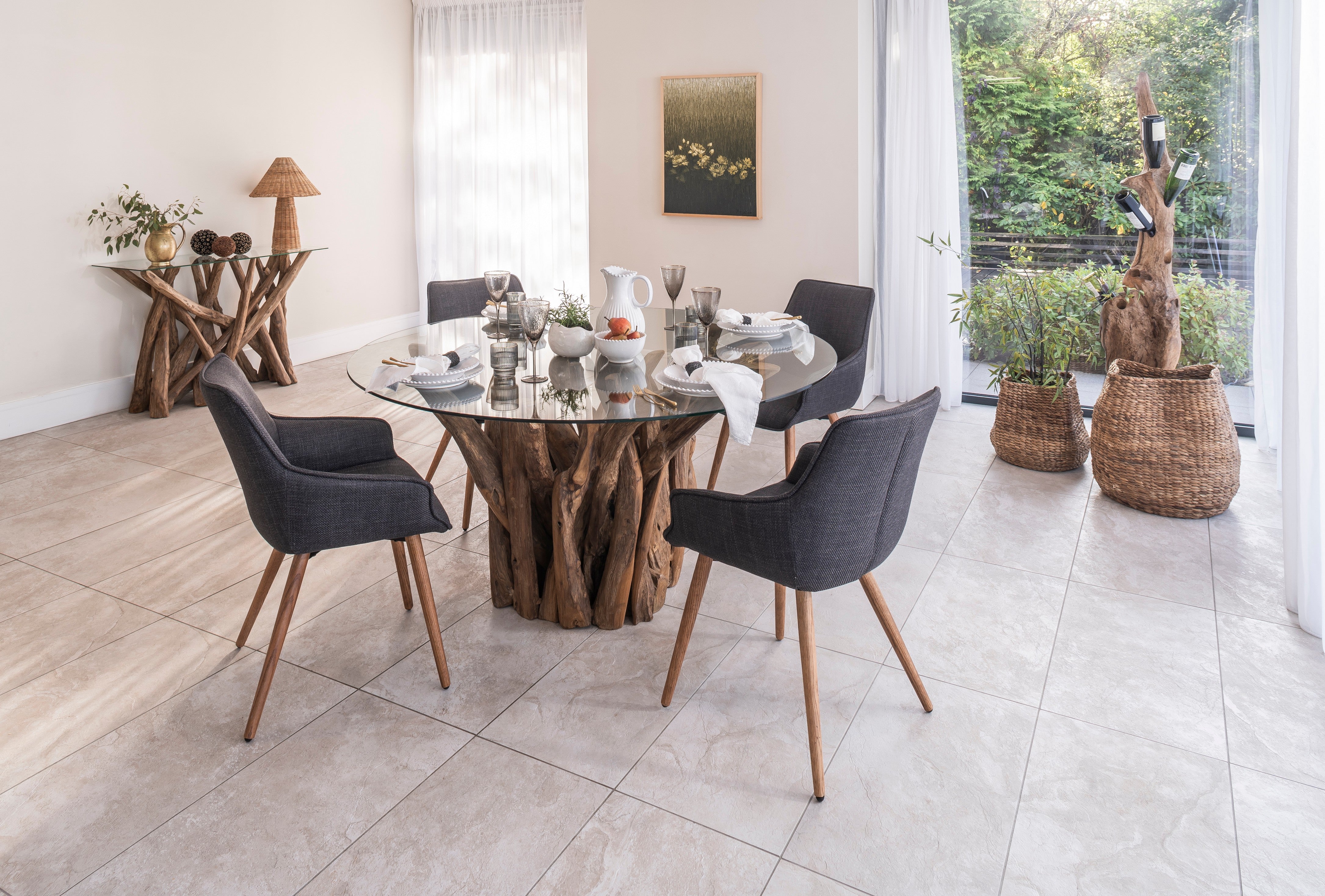 Bude carver style dining chair in twill fabric