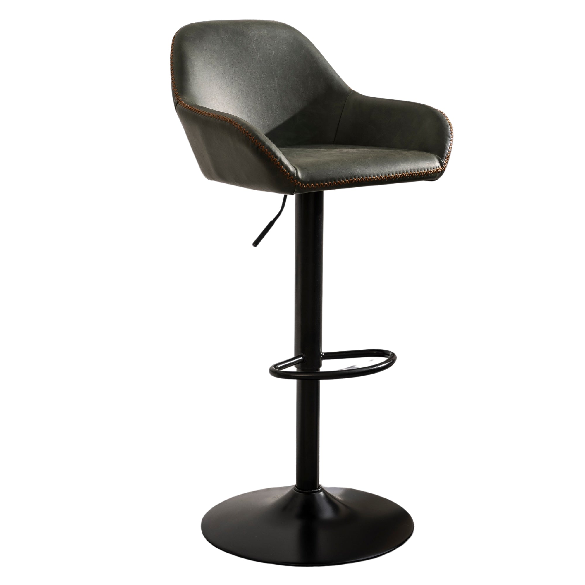 Chevy gas lift bar stool in vegan leather with baseball stitching