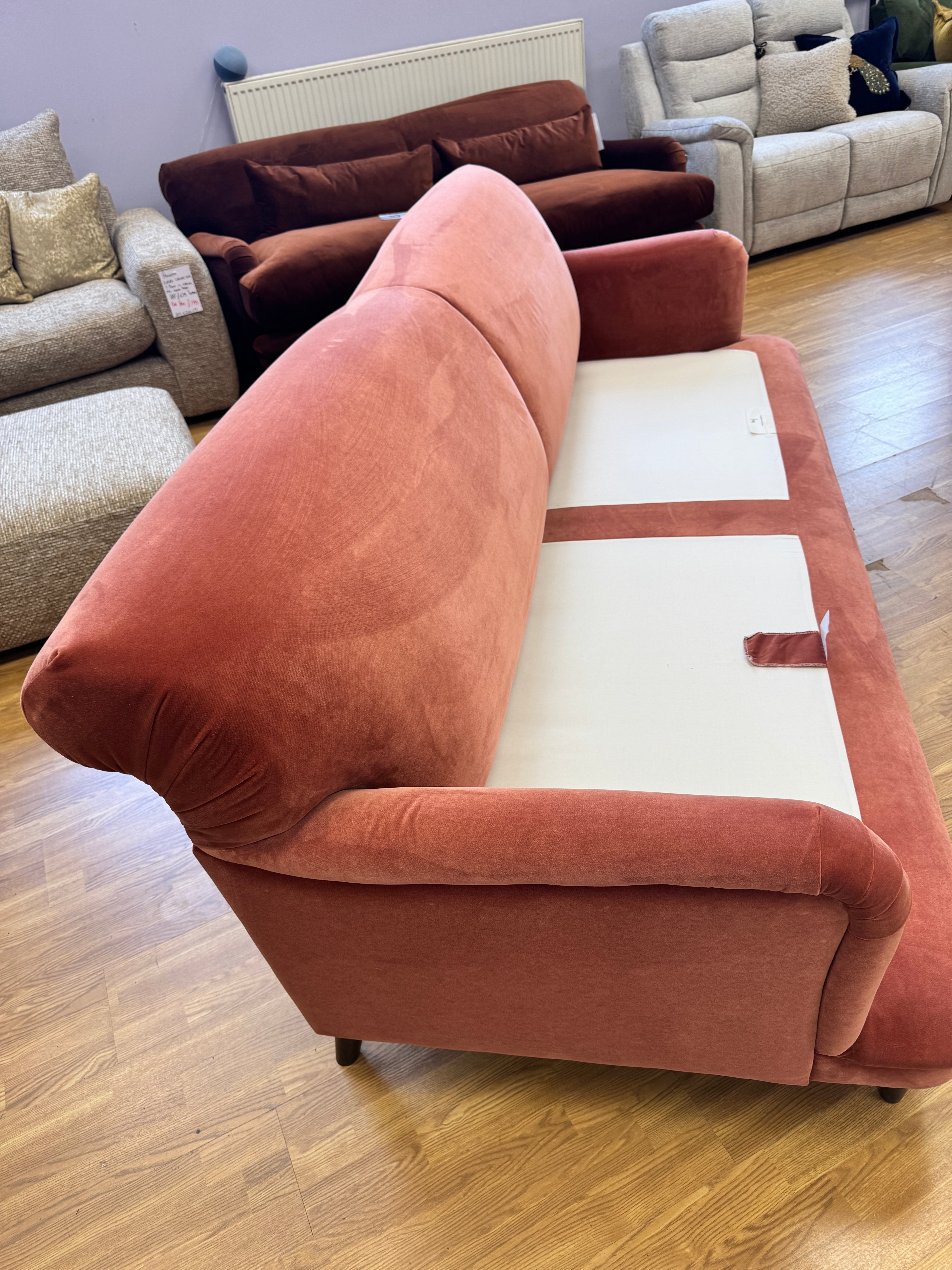 Pudding XL sprung back 4 seater sofa in Quince Jam Red Velvet
