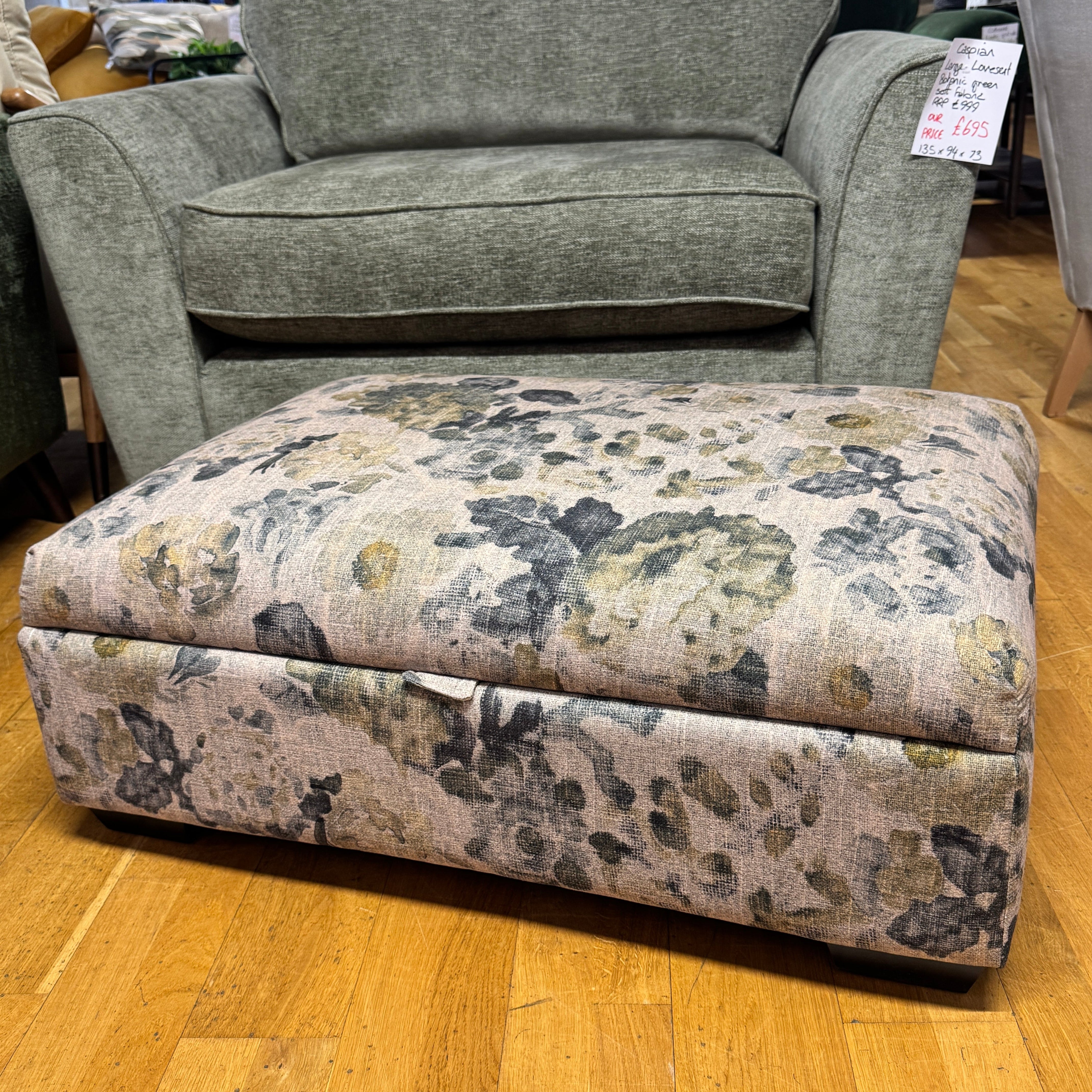 Large storage footstool in Lytton Ocean floral fabric